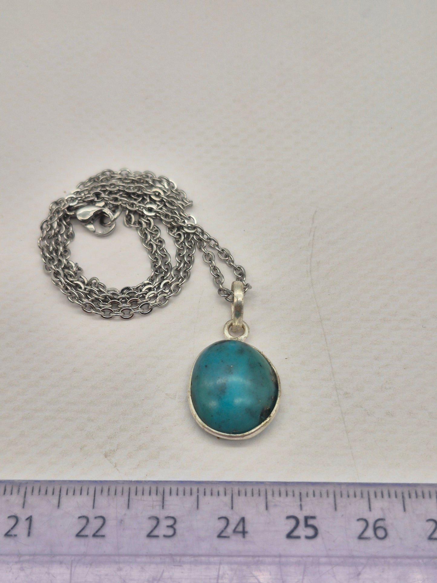 Authentic Natural Turquoise Silver Necklace with Steel Chain