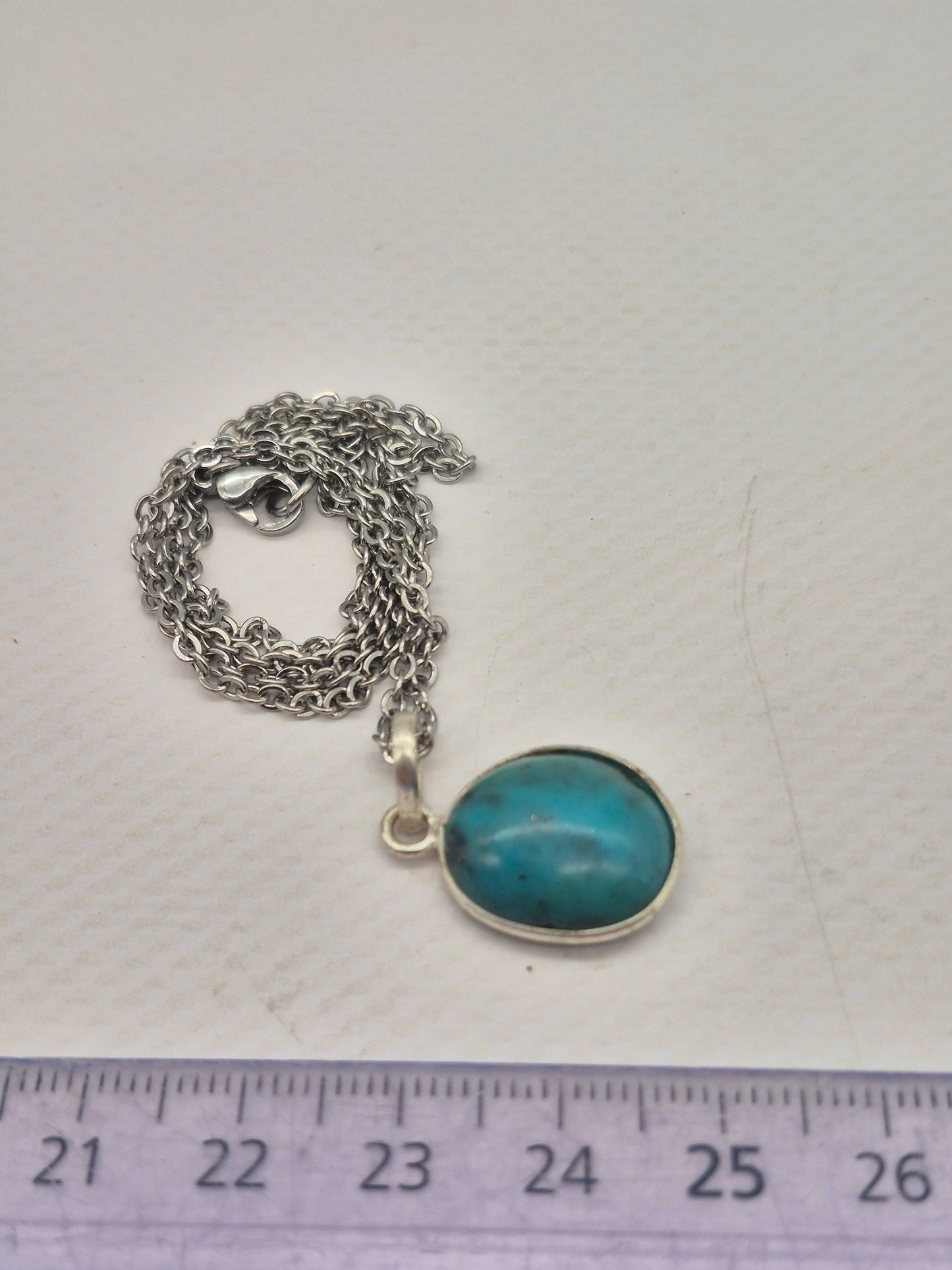 Authentic Natural Turquoise Silver Necklace with Steel Chain