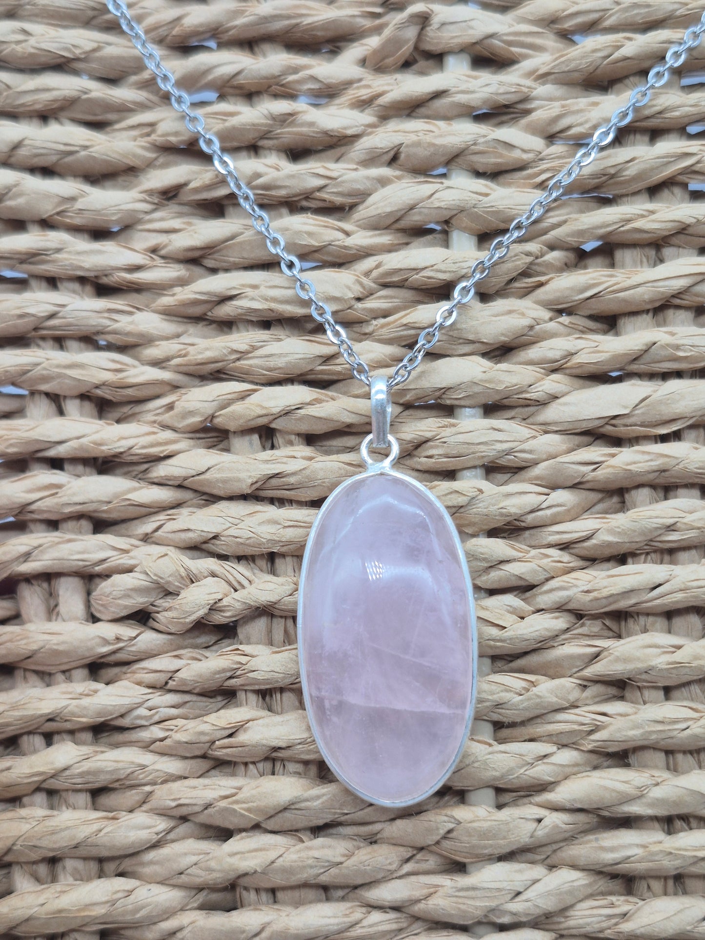 Rose Quartz Silver Necklace: Crystal Pendant with Stainless Steel Chain