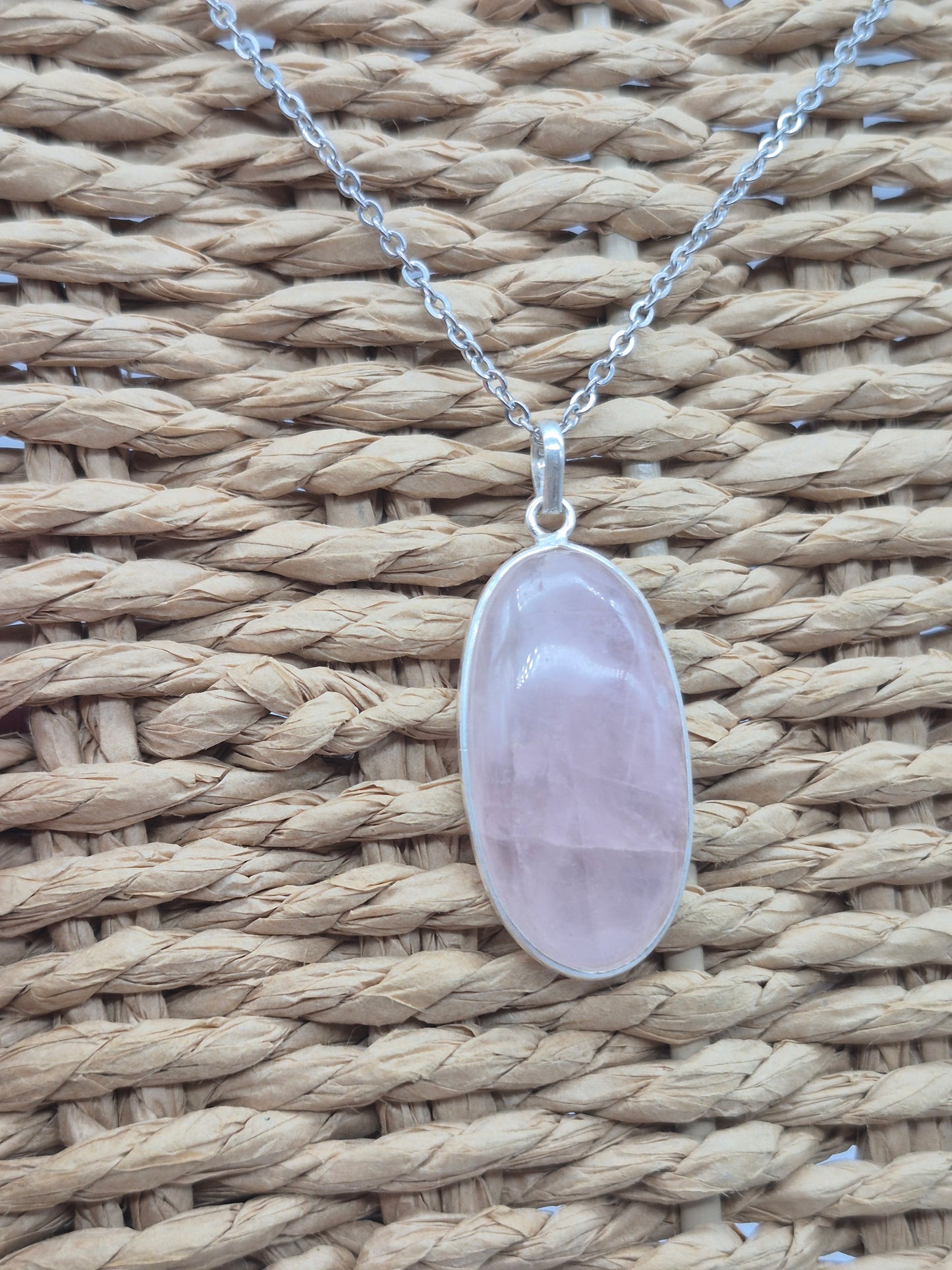 Rose Quartz Silver Necklace: Crystal Pendant with Stainless Steel Chain