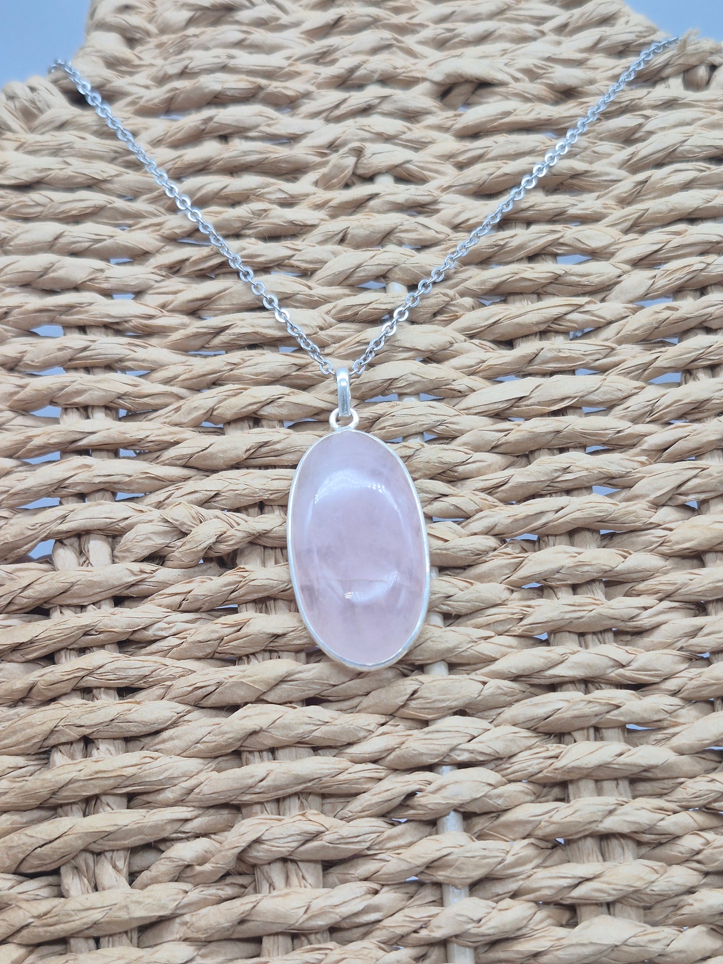 Rose Quartz Silver Necklace: Crystal Pendant with Stainless Steel Chain