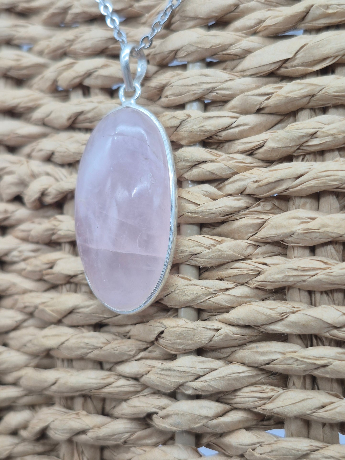 Rose Quartz Silver Necklace: Crystal Pendant with Stainless Steel Chain