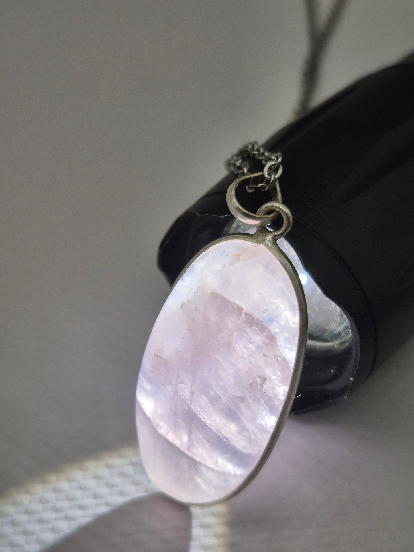 Rose Quartz Silver Necklace: Crystal Pendant with Stainless Steel Chain
