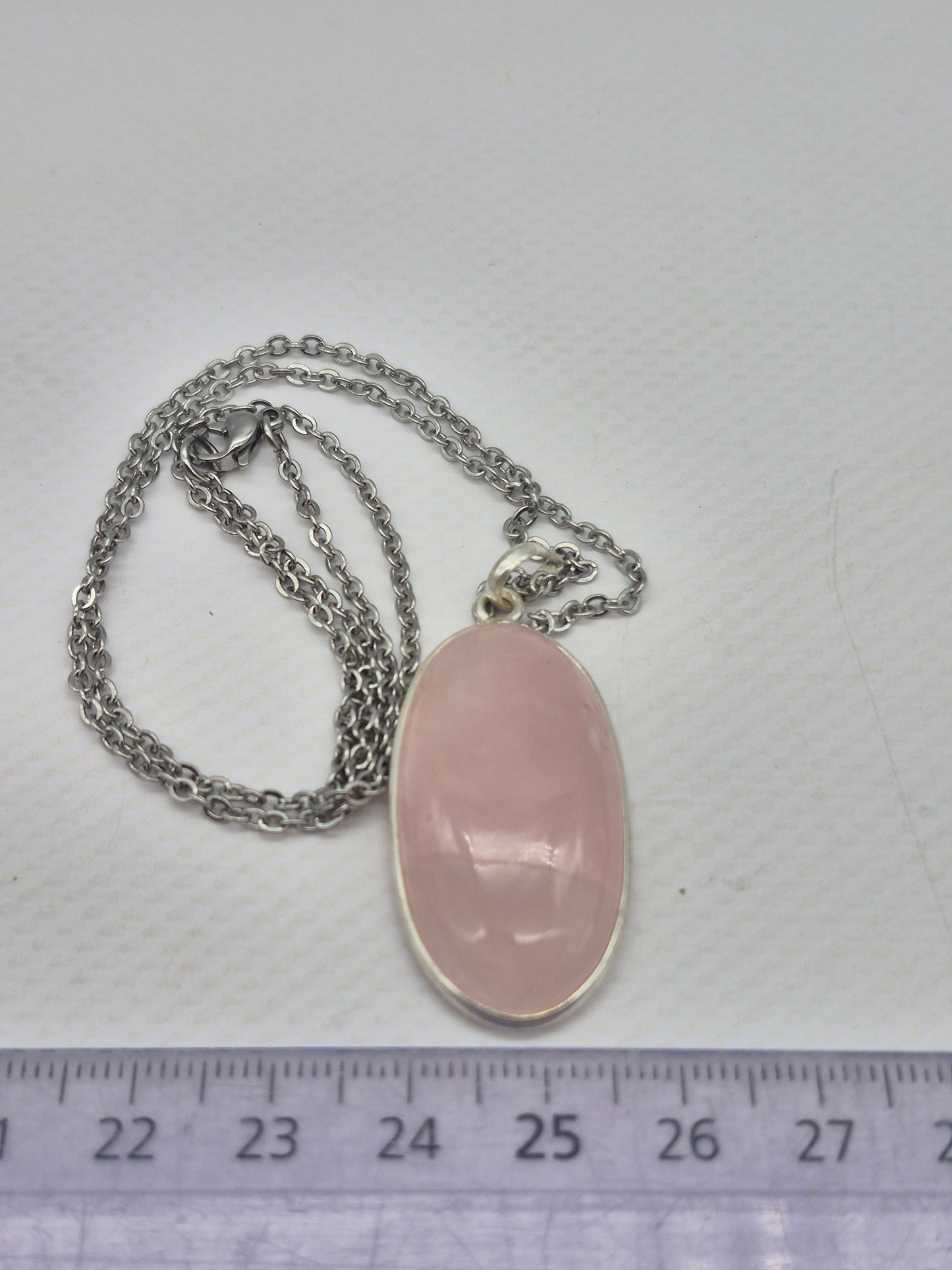 Rose Quartz Silver Necklace: Crystal Pendant with Stainless Steel Chain