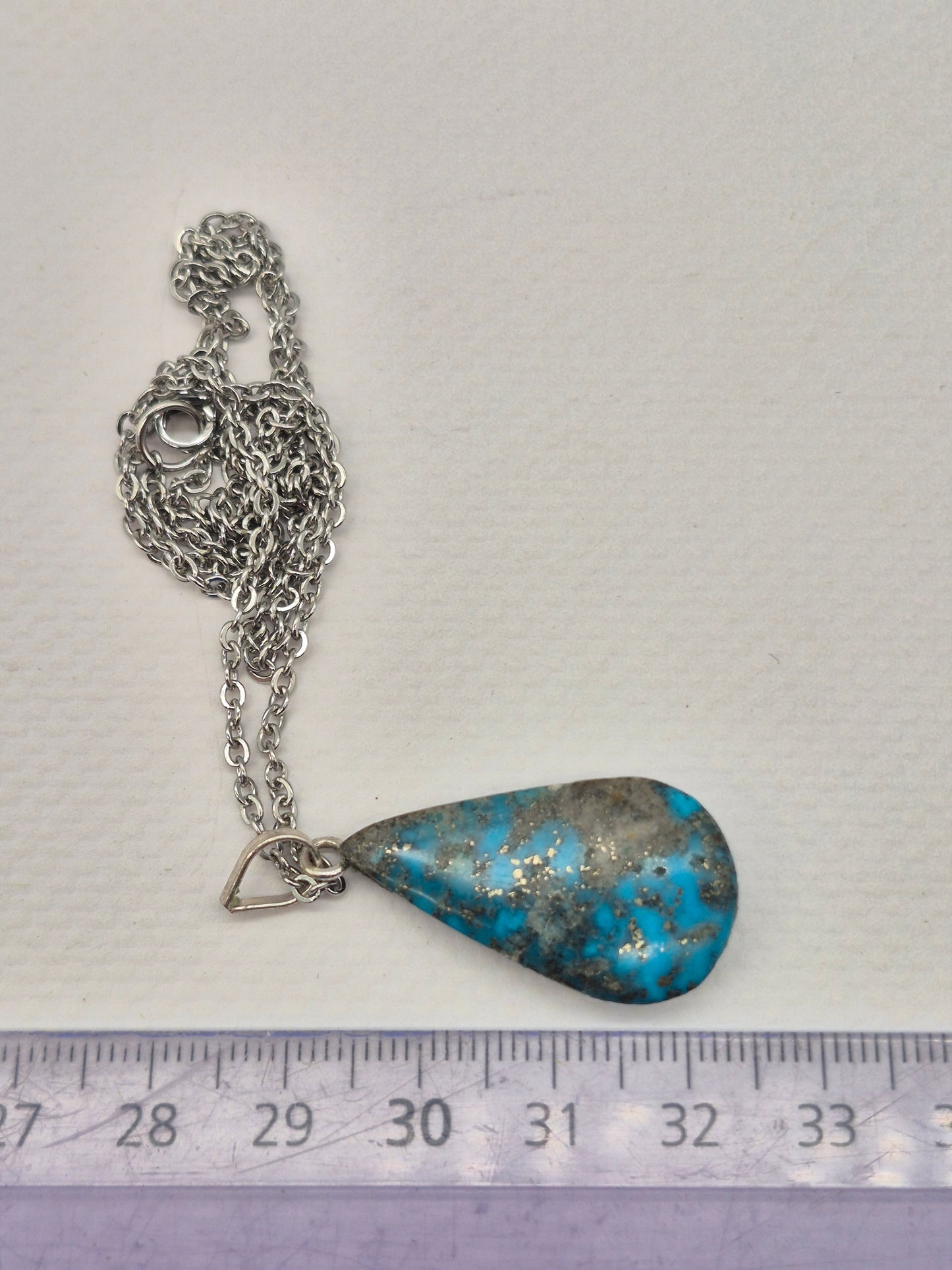 Authentic Natural Turquoise Teardrop Pendant: Stailnless steel Chain, Healing Crystal