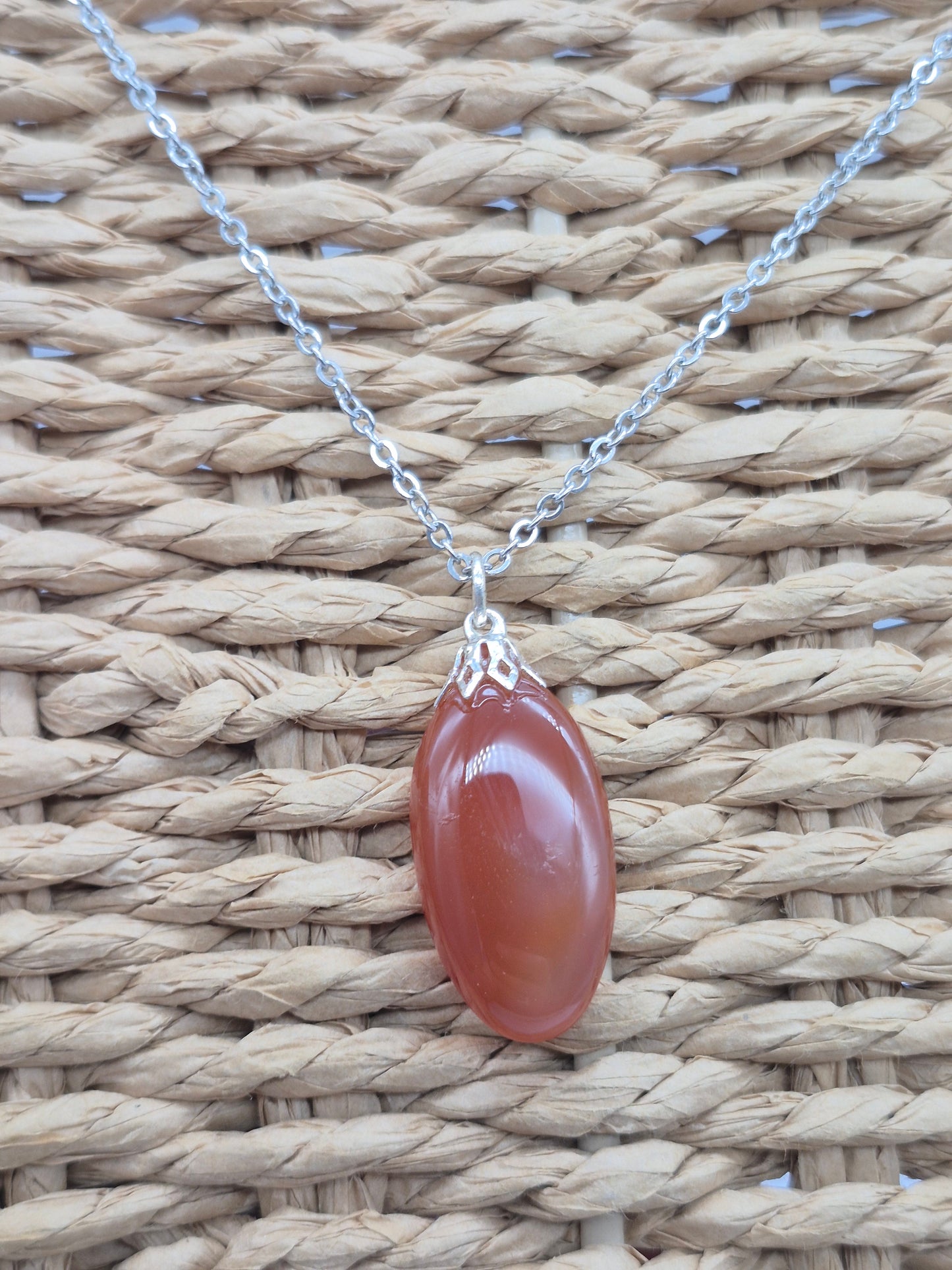 Carnelian Crystal Necklace with Silver Hook, Stailnless steel Chain, Healing Crystal