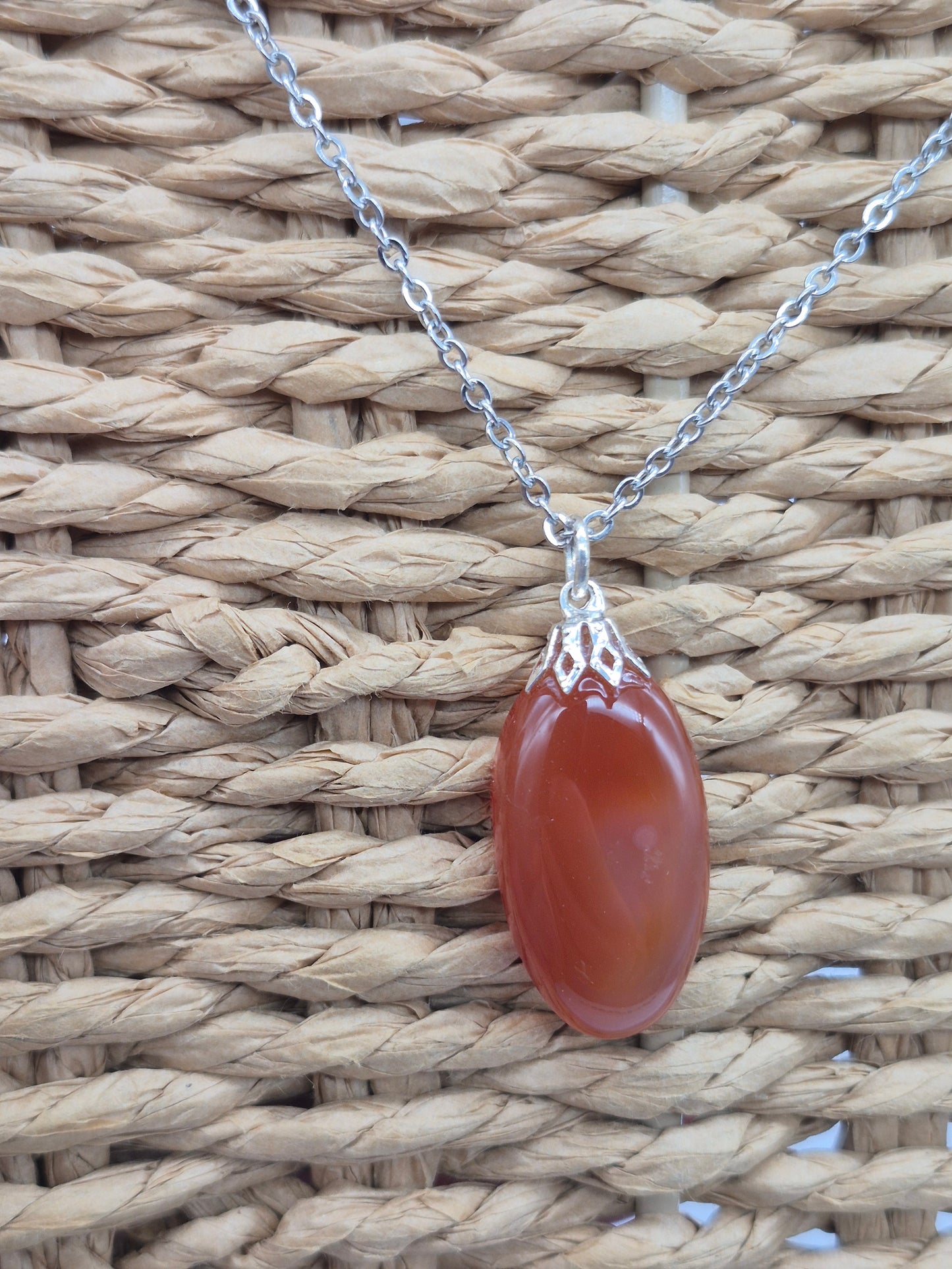 Carnelian Crystal Necklace with Silver Hook, Stailnless steel Chain, Healing Crystal