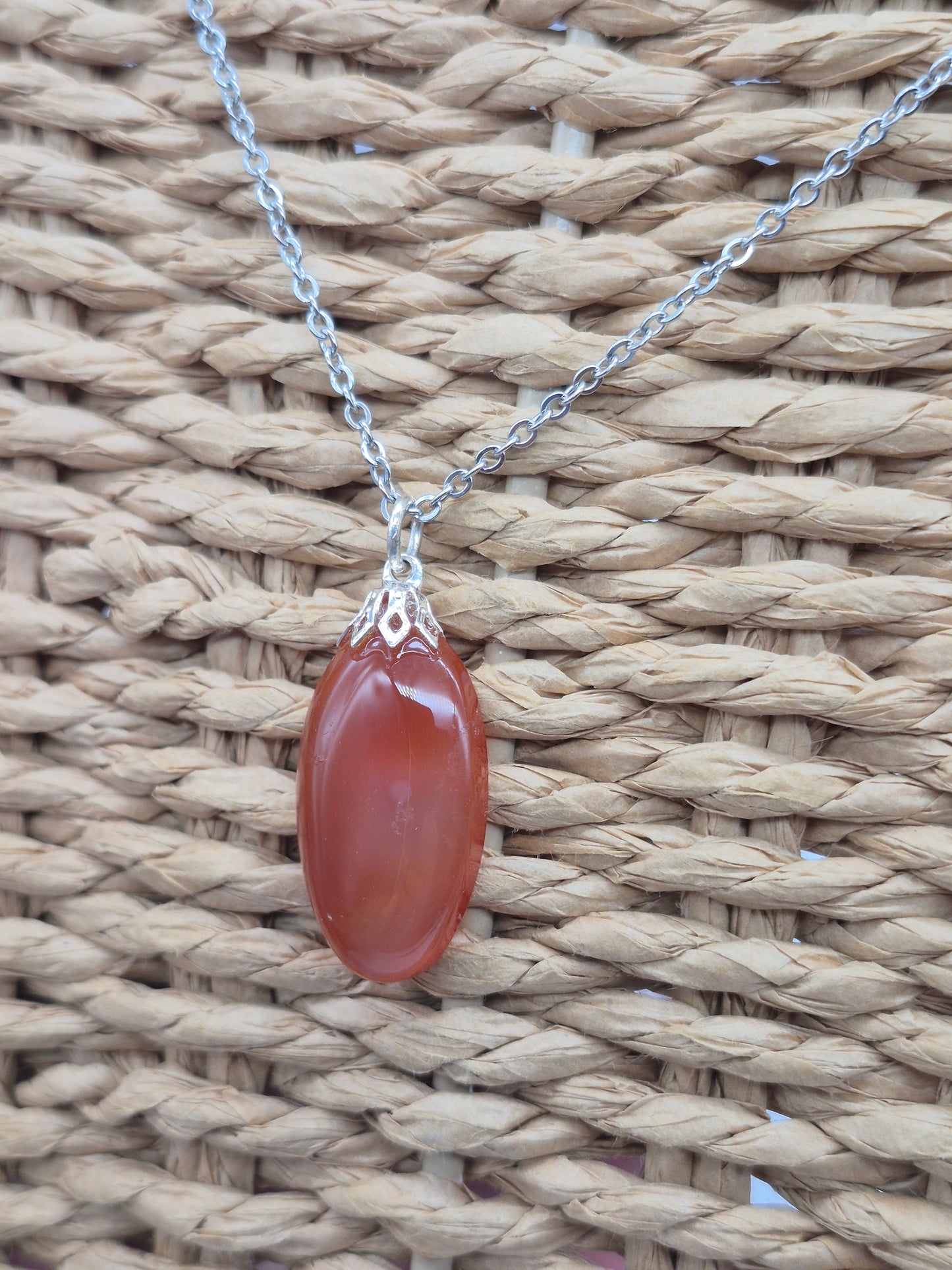 Carnelian Crystal Necklace with Silver Hook, Stailnless steel Chain, Healing Crystal
