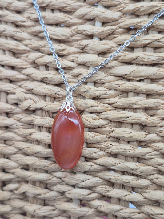 Carnelian Crystal Necklace with Silver Hook, Stailnless steel Chain, Healing Crystal