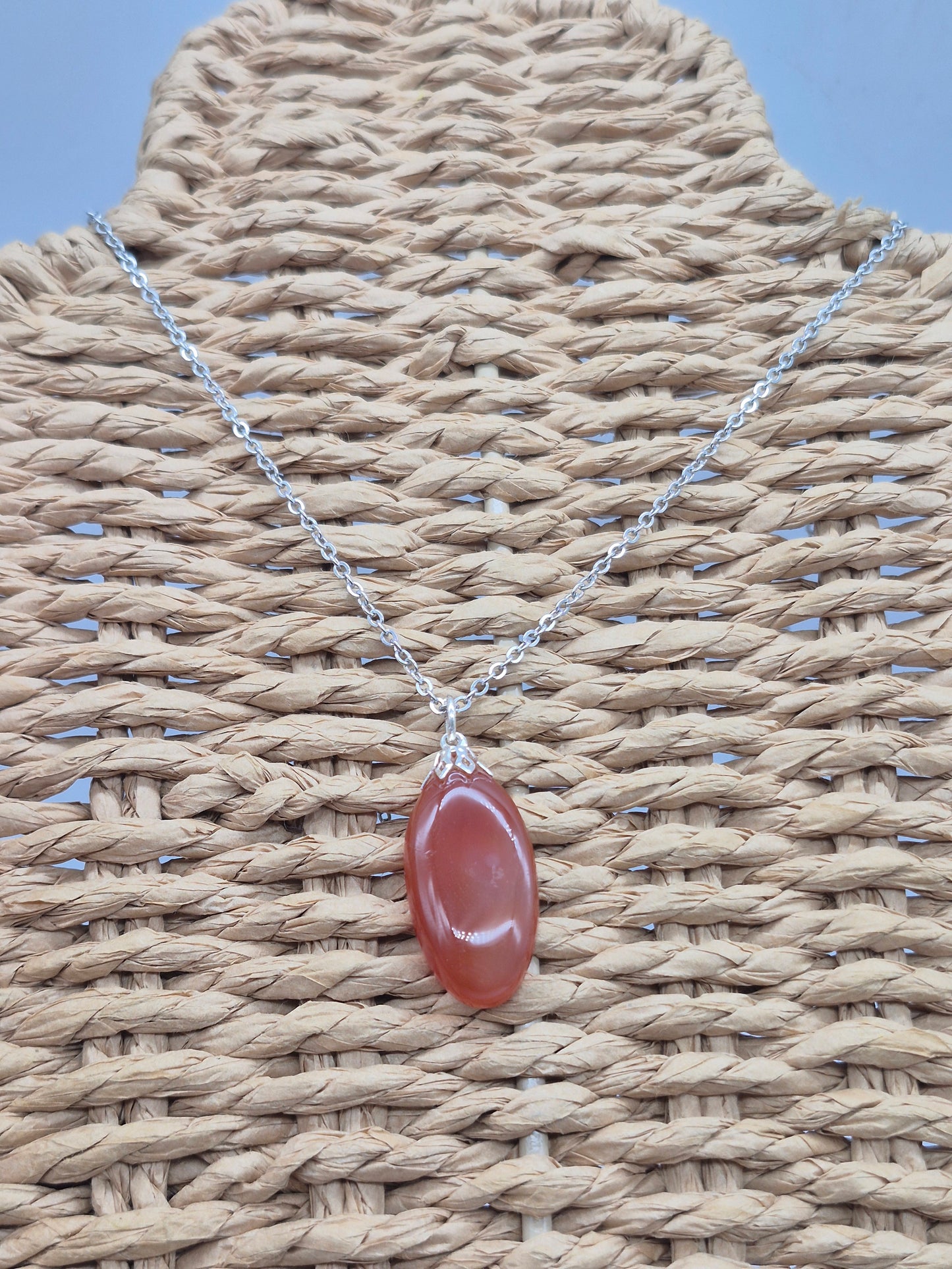Carnelian Crystal Necklace with Silver Hook, Stailnless steel Chain, Healing Crystal