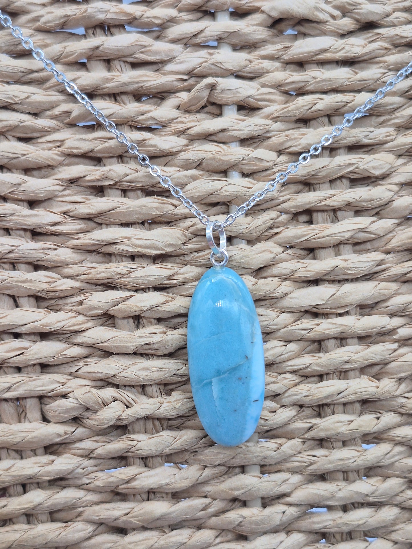 Larimar Necklace Gemstone Pendant Silver Hookand Stainless Steel Chain