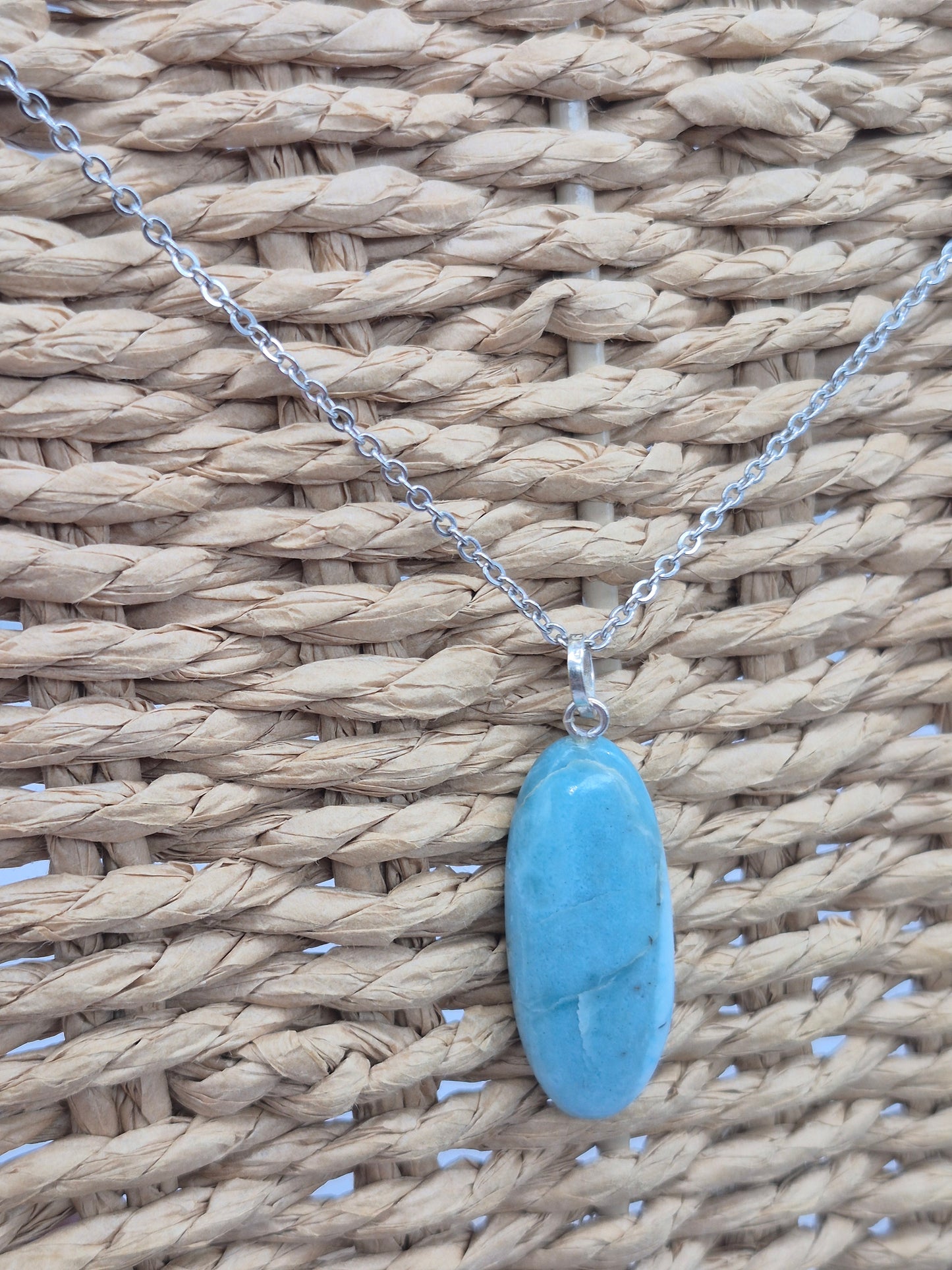 Larimar Necklace Gemstone Pendant Silver Hookand Stainless Steel Chain