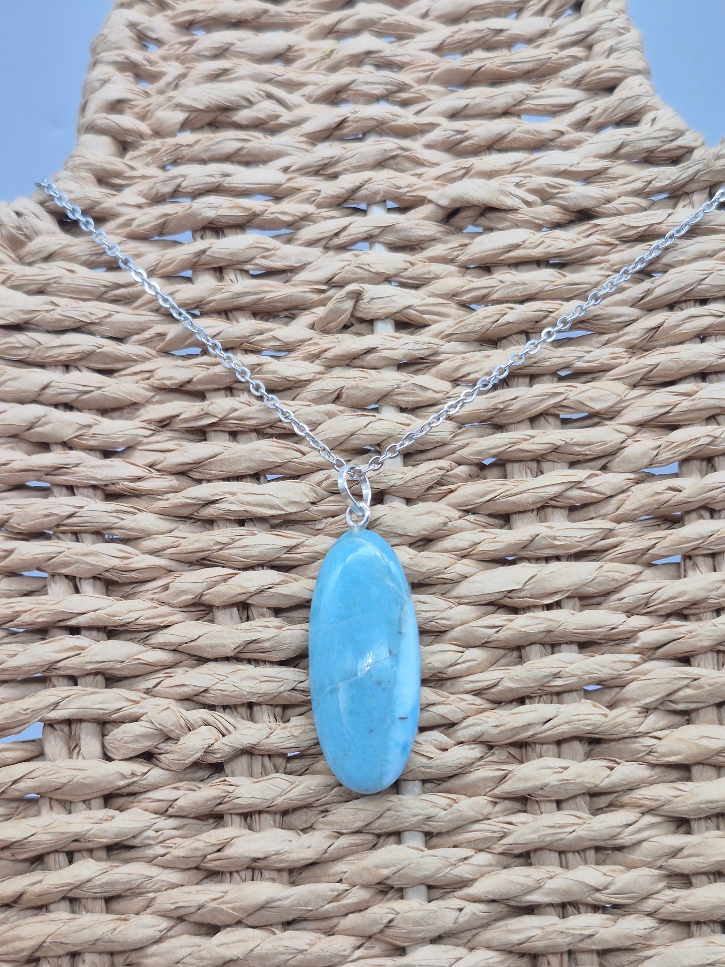 Larimar Necklace Gemstone Pendant Silver Hookand Stainless Steel Chain