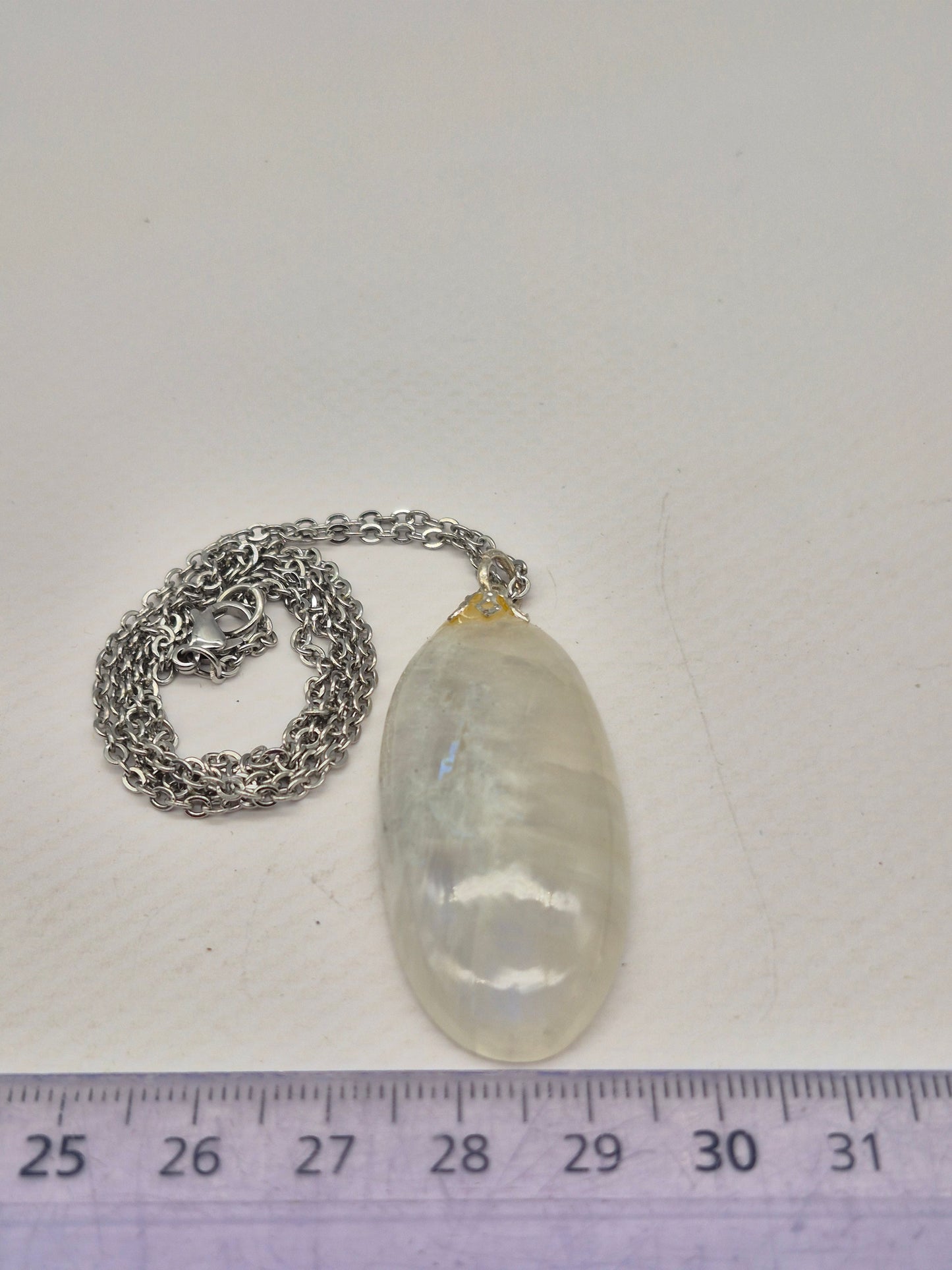 Moonstone Pendant Oval Shaped Silver Hoop, Stailnless steel Chain, Healing Crystal