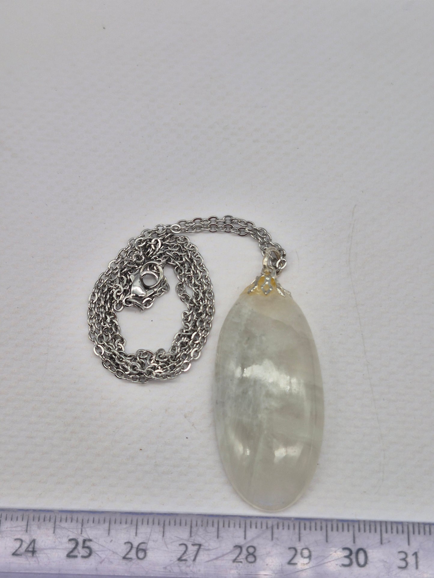 Moonstone Pendant Oval Shaped Silver Hoop, Stailnless steel Chain, Healing Crystal