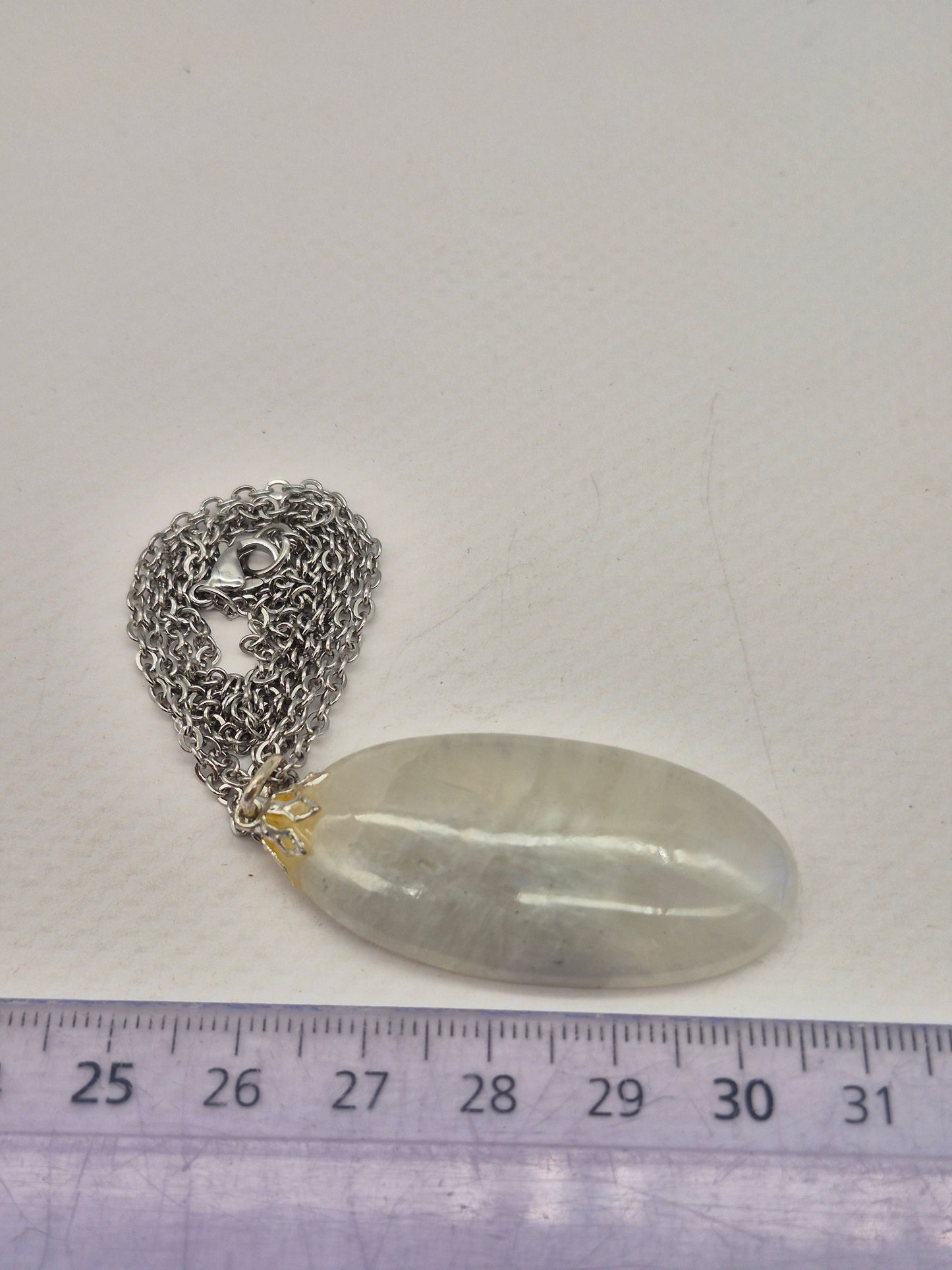 Moonstone Pendant Oval Shaped Silver Hoop, Stailnless steel Chain, Healing Crystal