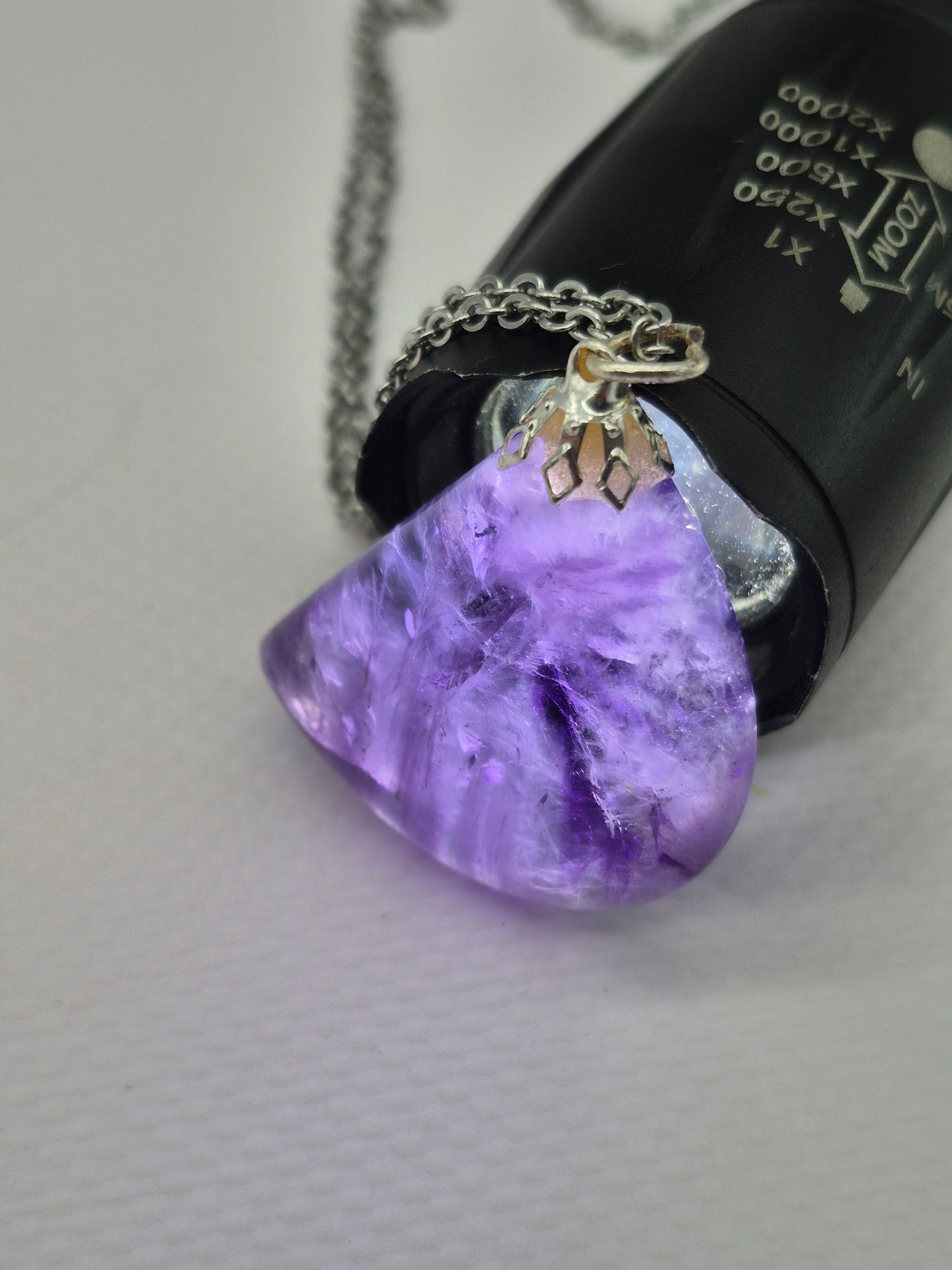 Amethyst Pendant Silver Hoop, Stailnless steel Chain, Healing Crystal