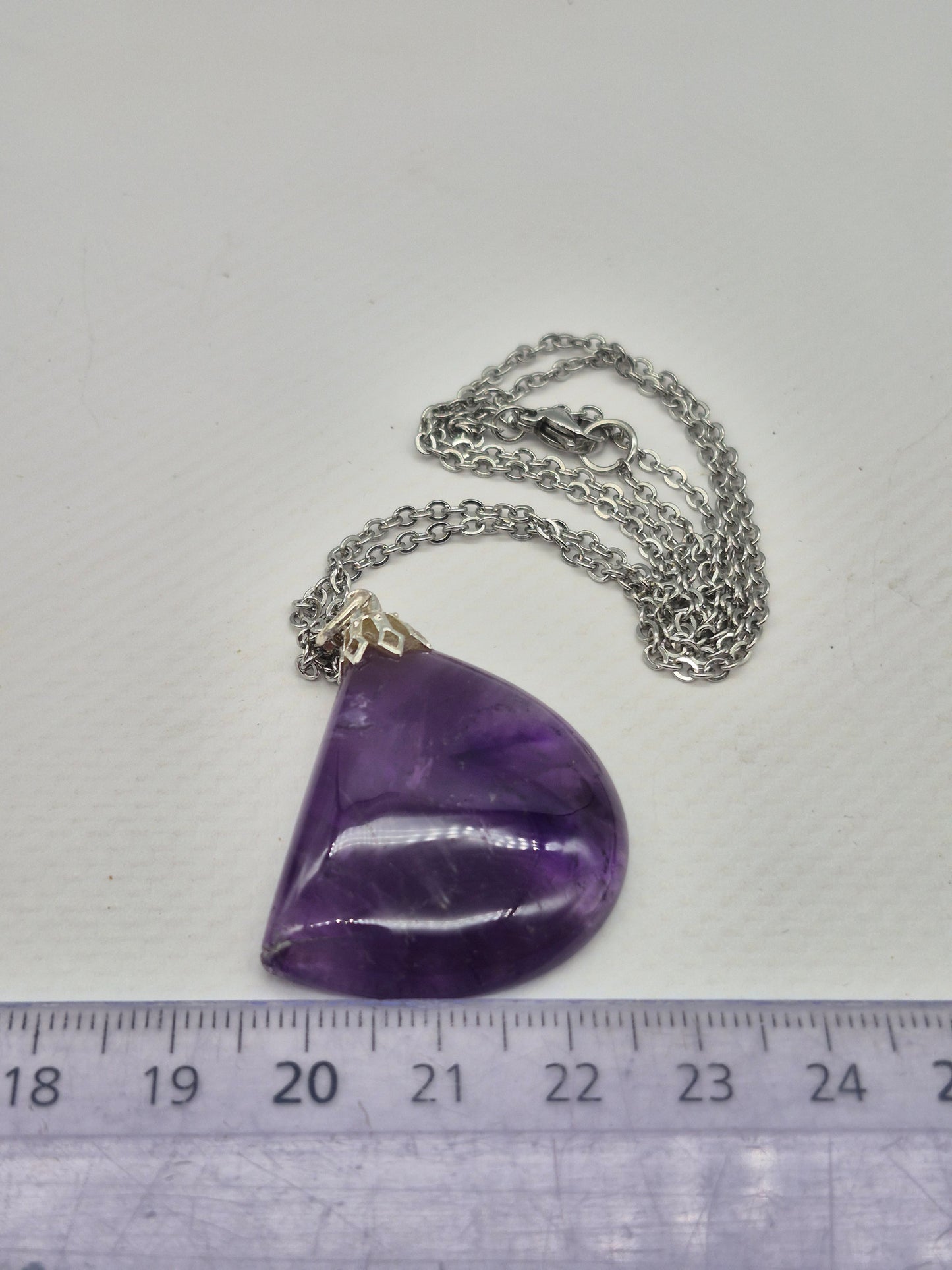 Amethyst Pendant Silver Hoop, Stailnless steel Chain, Healing Crystal