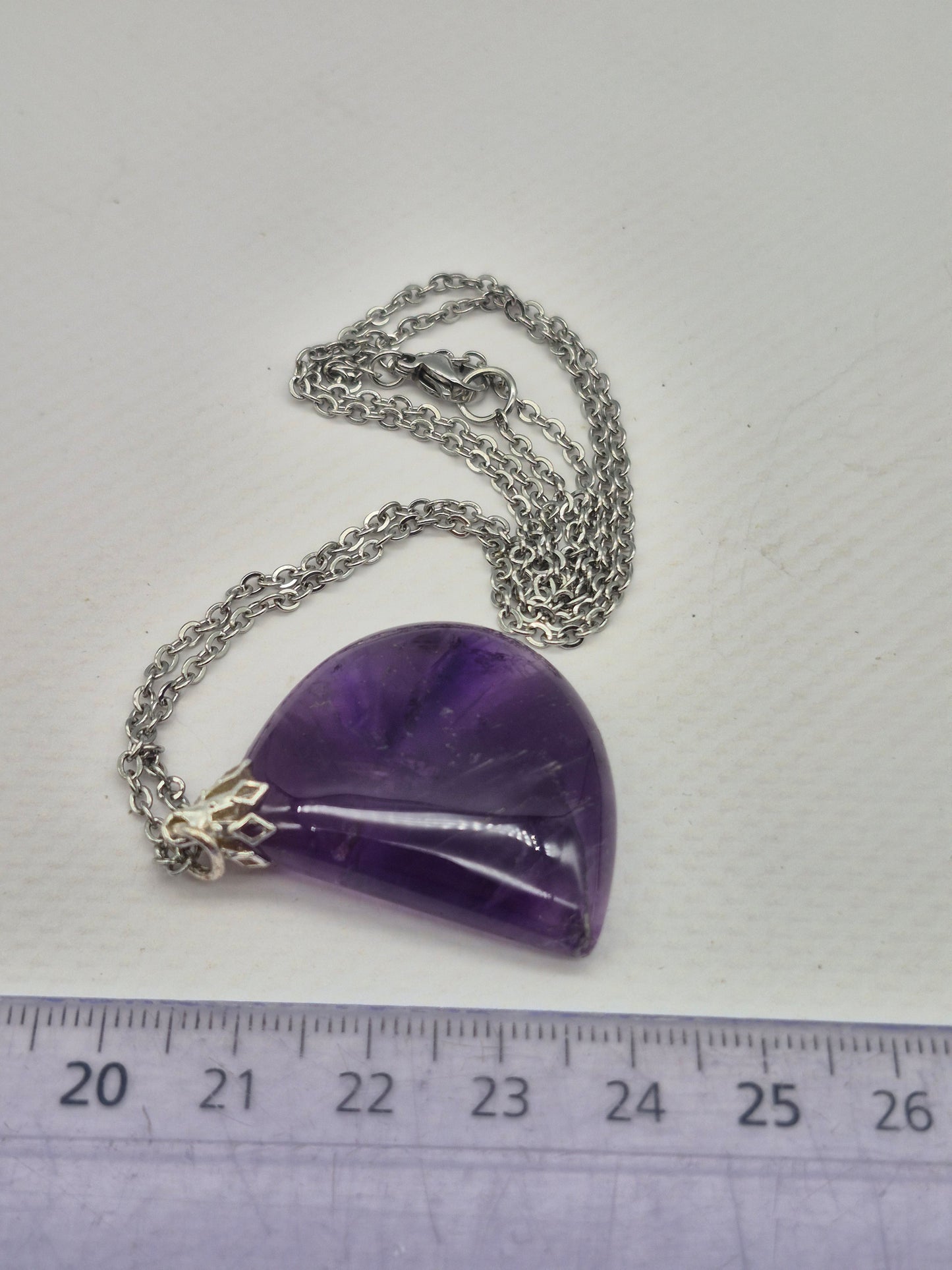 Amethyst Pendant Silver Hoop, Stailnless steel Chain, Healing Crystal