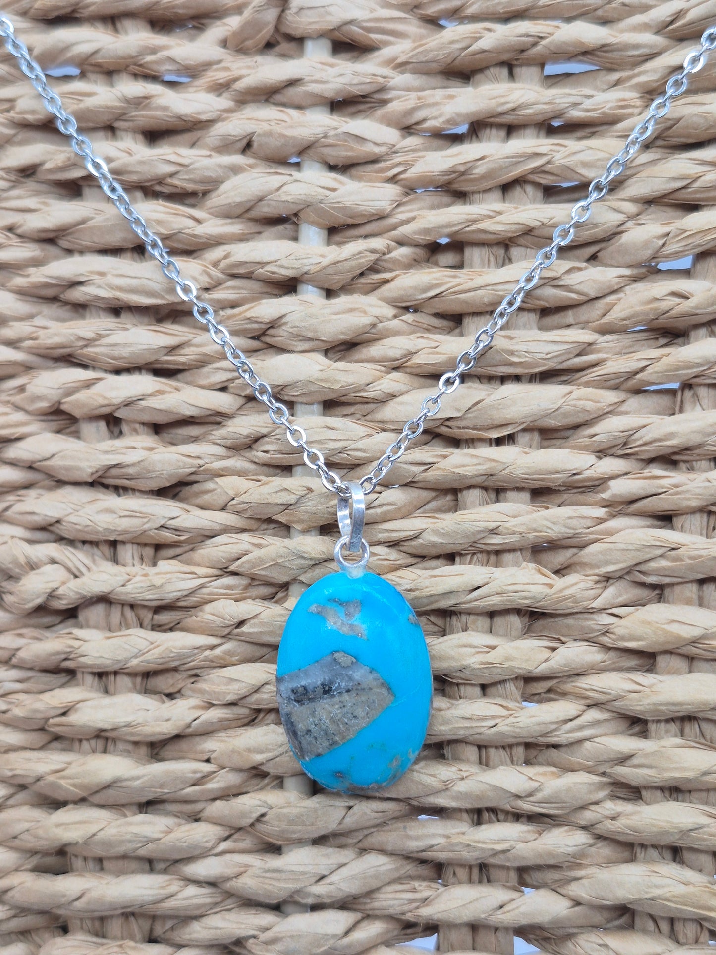 Authentic Natural Turquoise Teardrop Pendant: Stailnless steel Chain, Healing Crystal