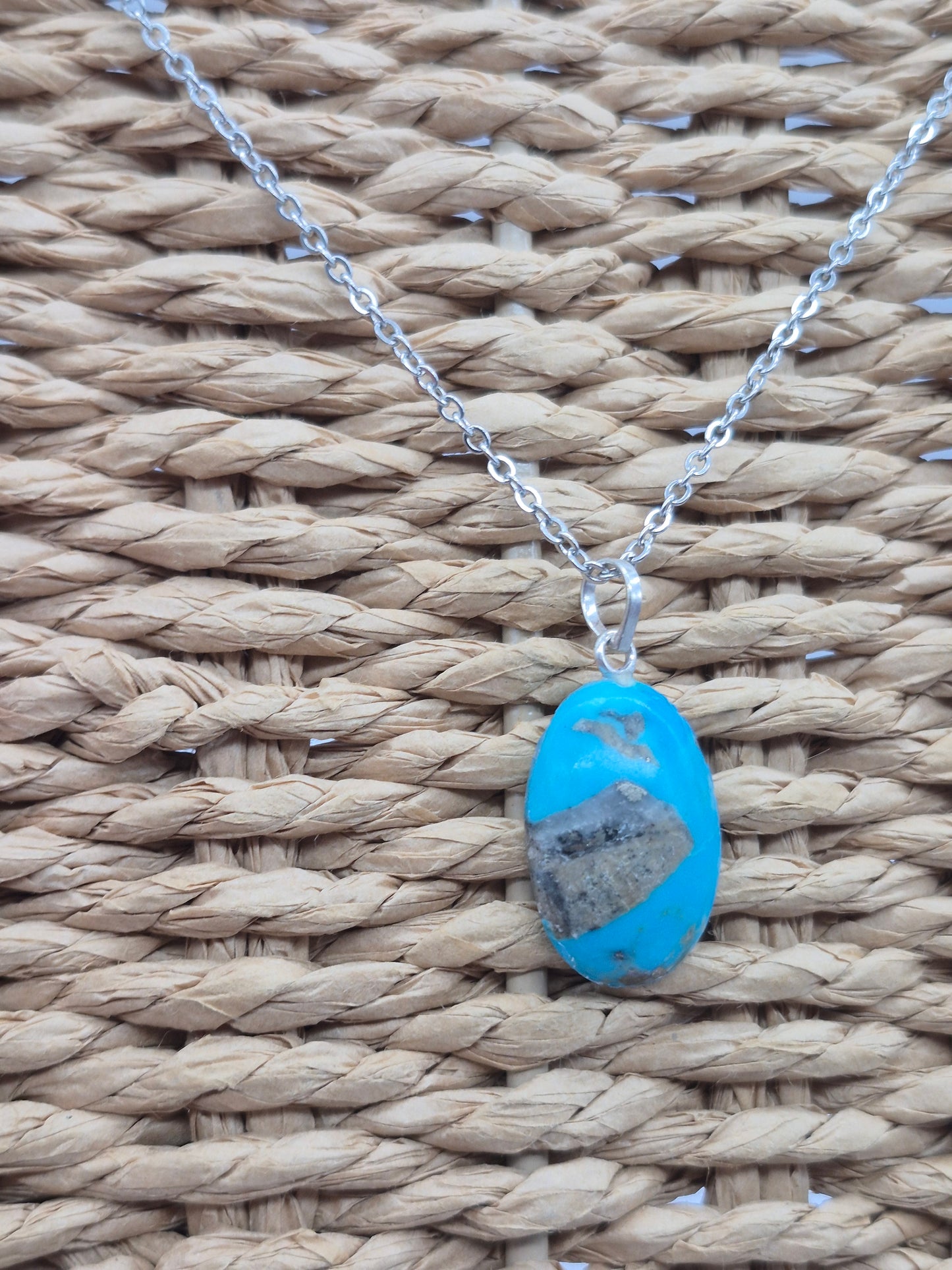 Authentic Natural Turquoise Teardrop Pendant: Stailnless steel Chain, Healing Crystal