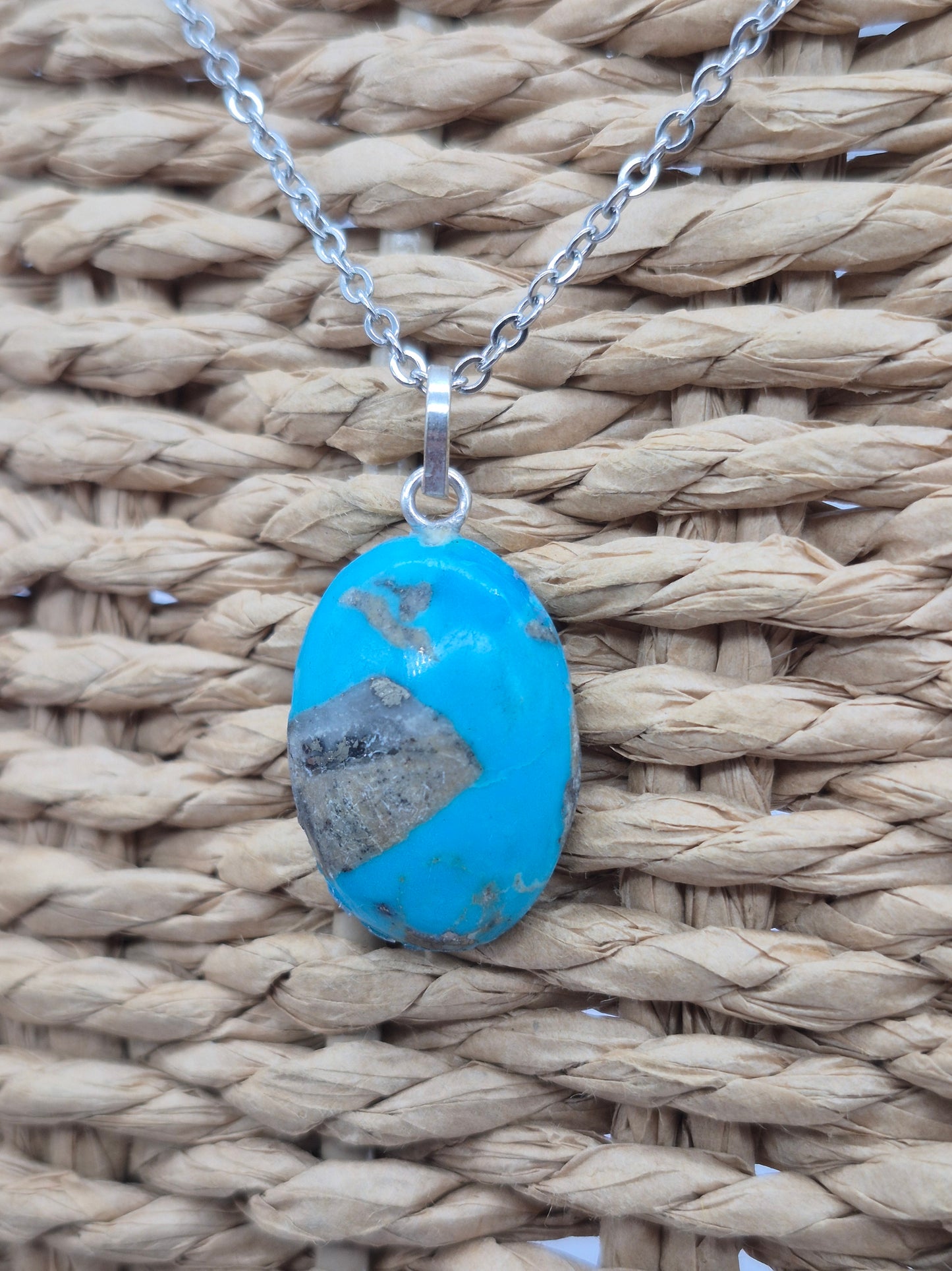 Authentic Natural Turquoise Teardrop Pendant: Stailnless steel Chain, Healing Crystal