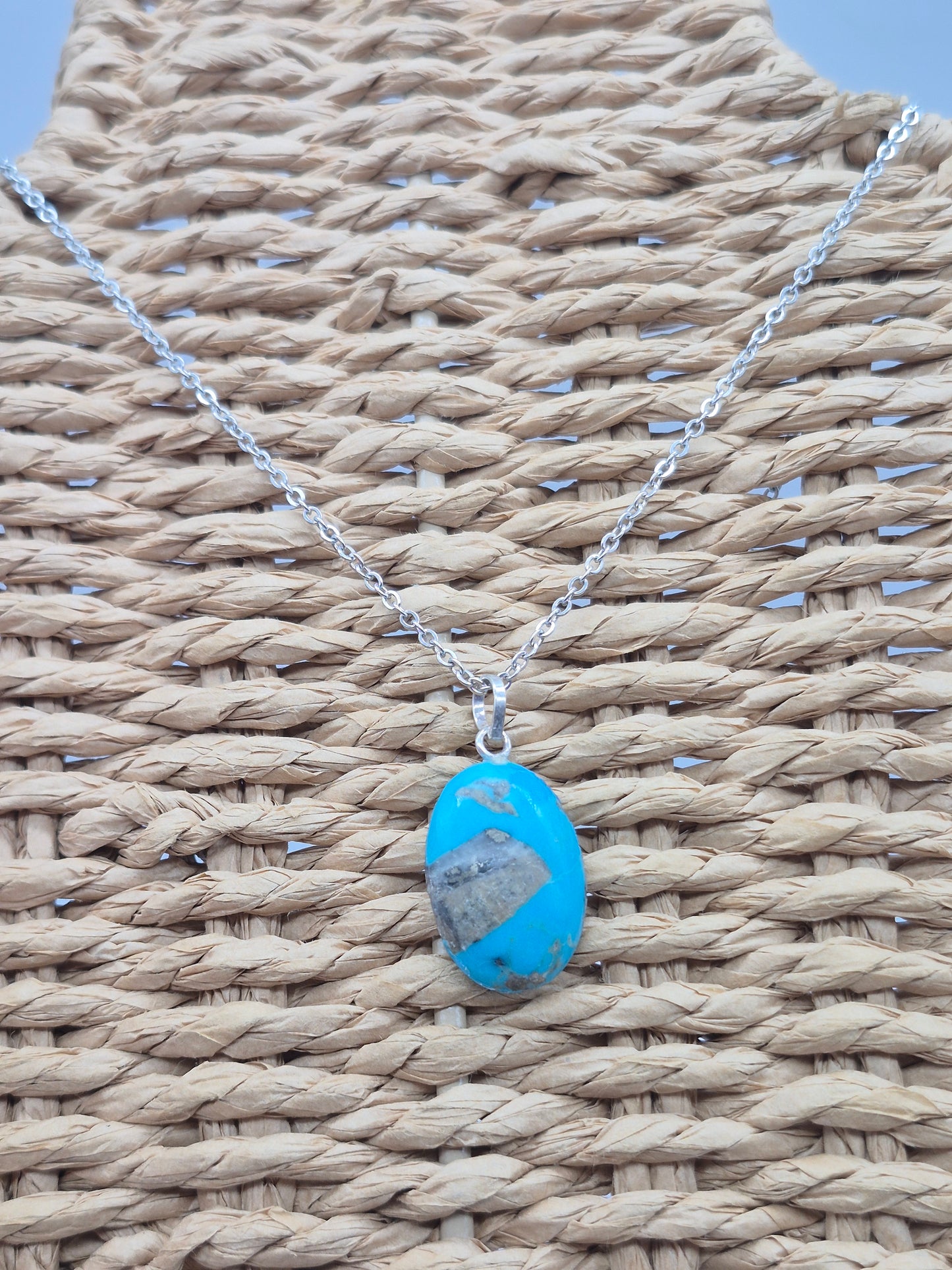 Authentic Natural Turquoise Teardrop Pendant: Stailnless steel Chain, Healing Crystal