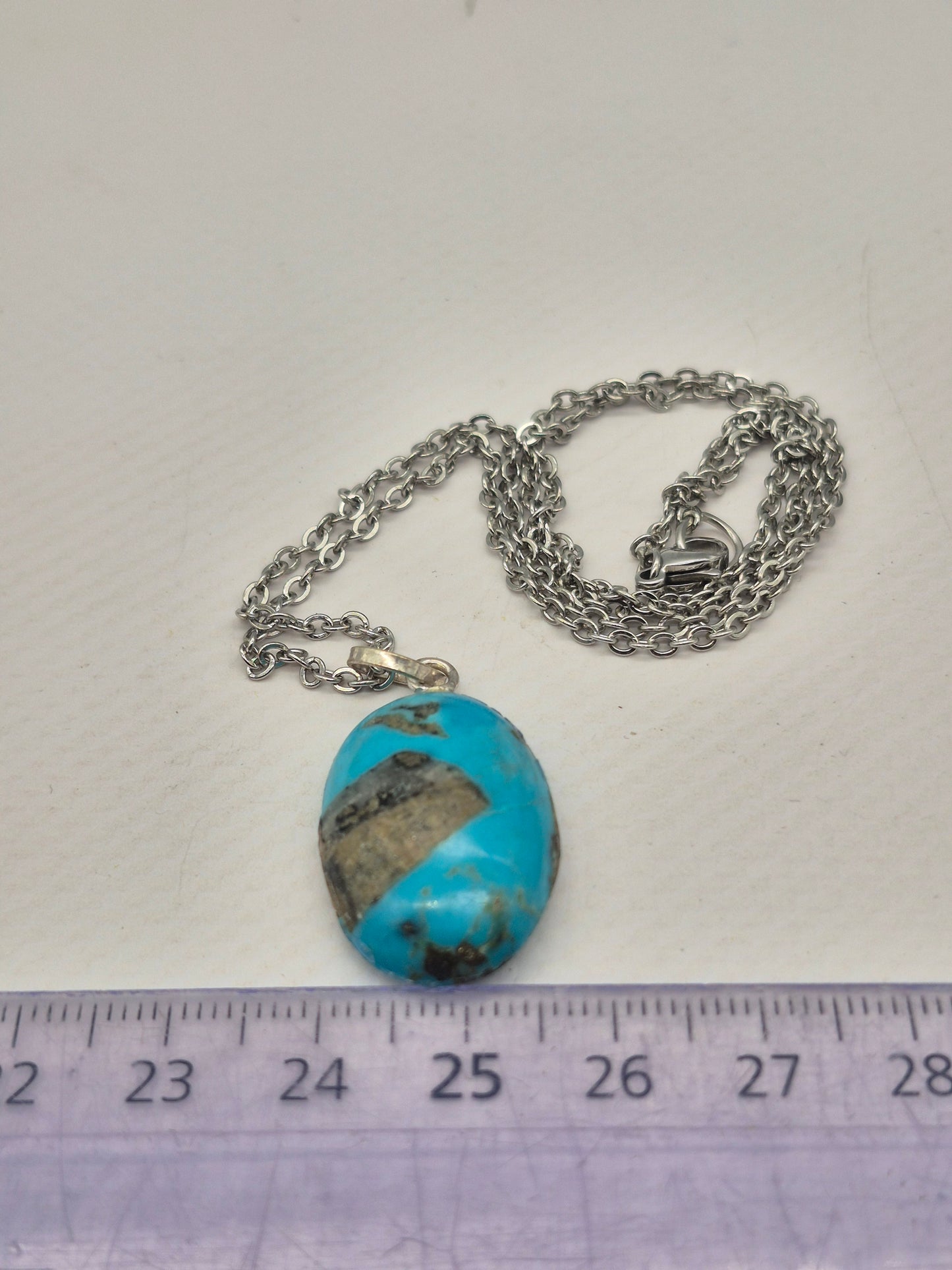 Authentic Natural Turquoise Teardrop Pendant: Stailnless steel Chain, Healing Crystal