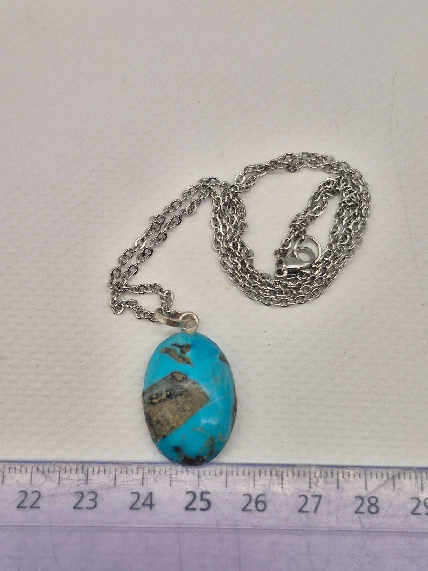 Authentic Natural Turquoise Teardrop Pendant: Stailnless steel Chain, Healing Crystal