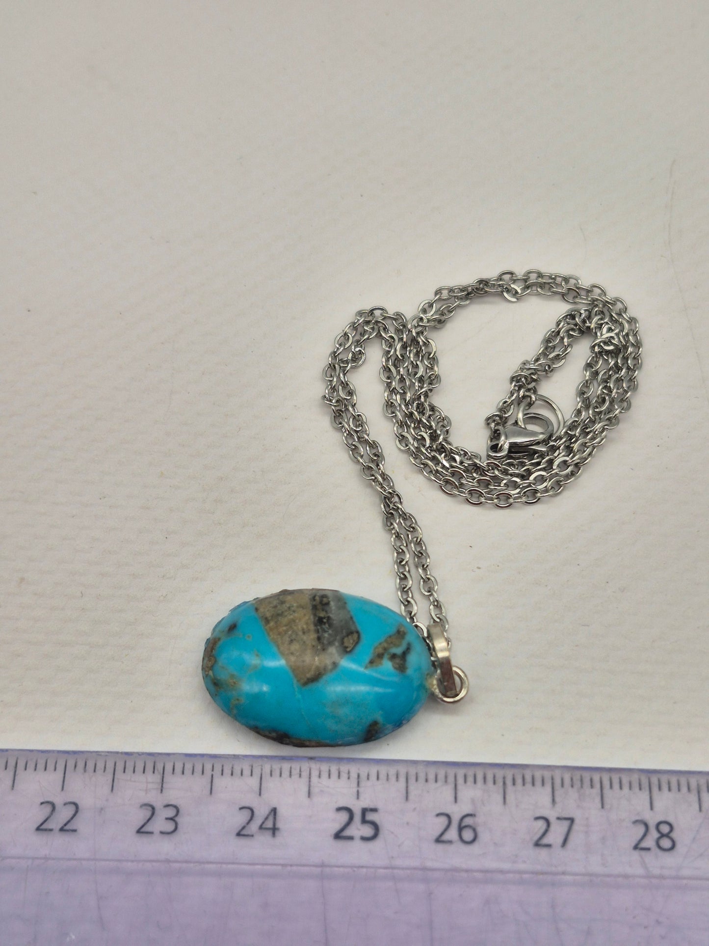 Authentic Natural Turquoise Teardrop Pendant: Stailnless steel Chain, Healing Crystal