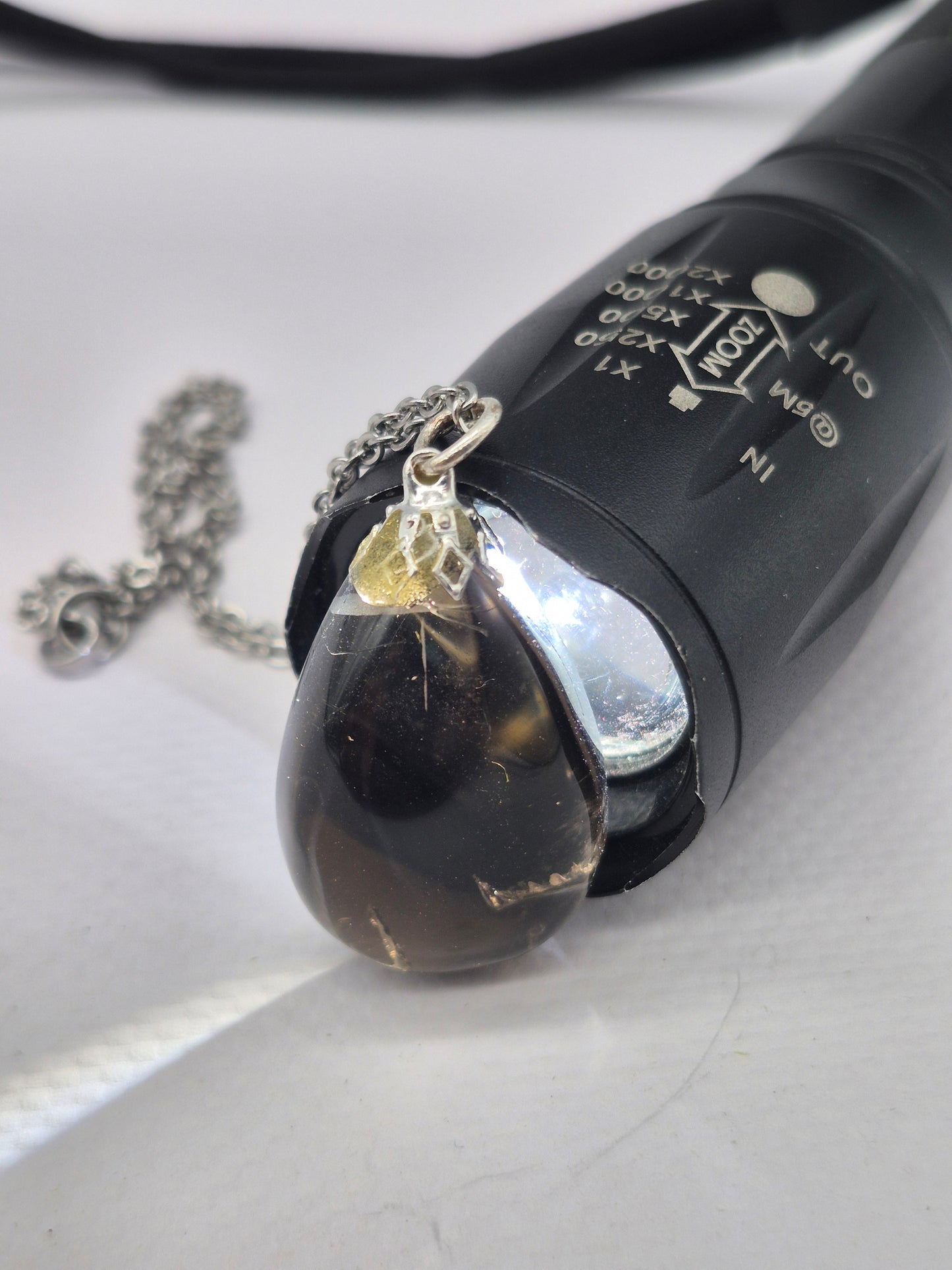 Smoked Quartz Teardrop Shaped Silver Hoop, Stailnless steel Chain, Healing Crystal
