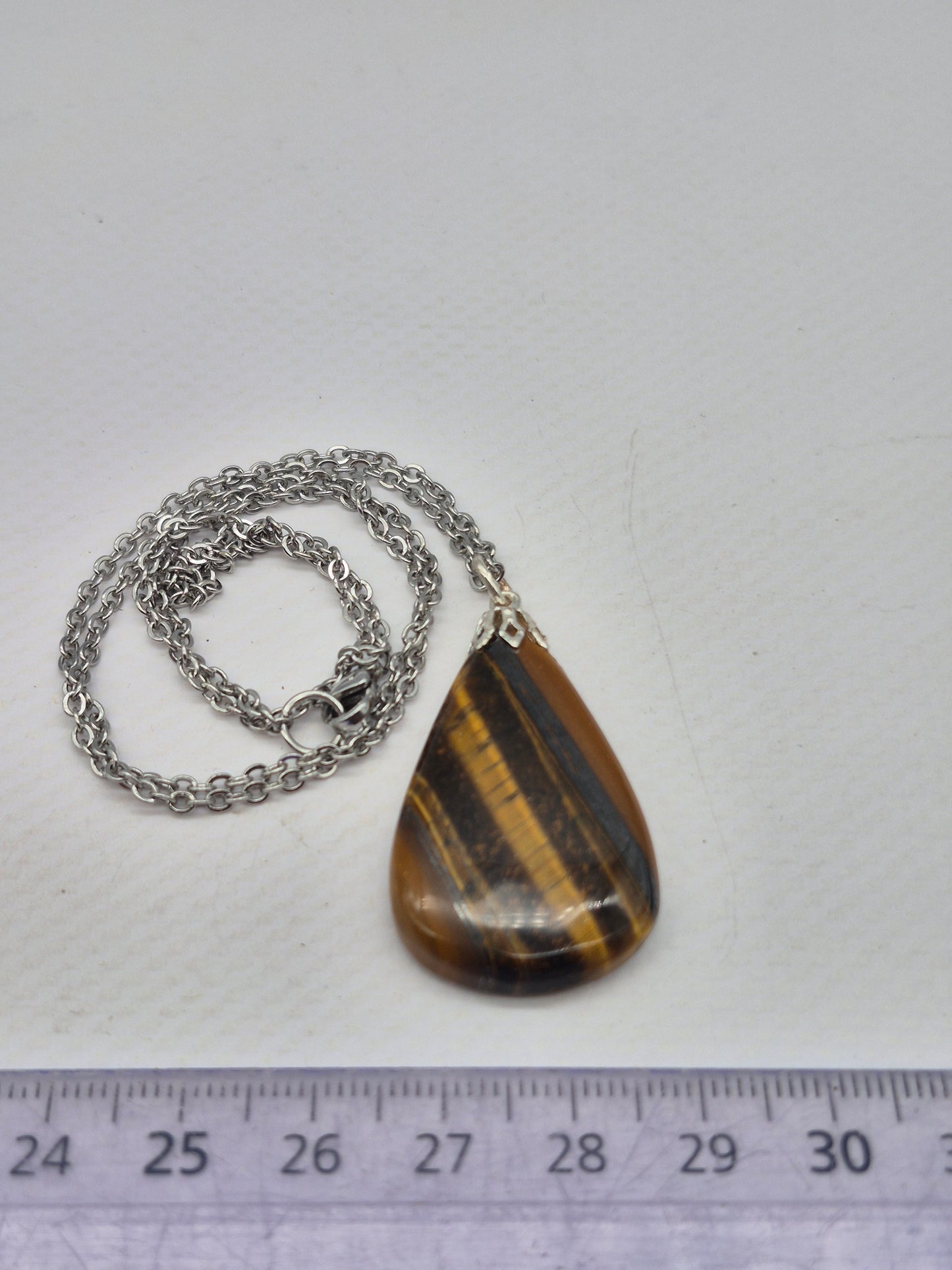 Handmade Yellow Tiger's Eye Teardrop Pendant: Stailnless steel Chain, Healing Crystal