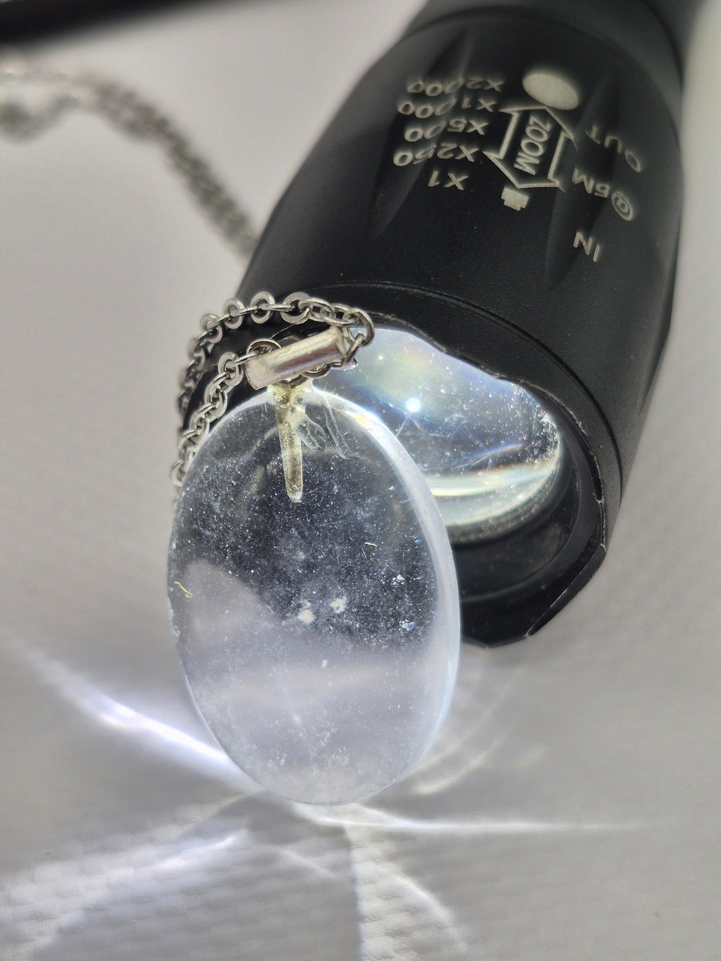 Clear Quartz Necklace Oval Shaped Silver Hoop, Stailnless steel Chain, Healing Crystal