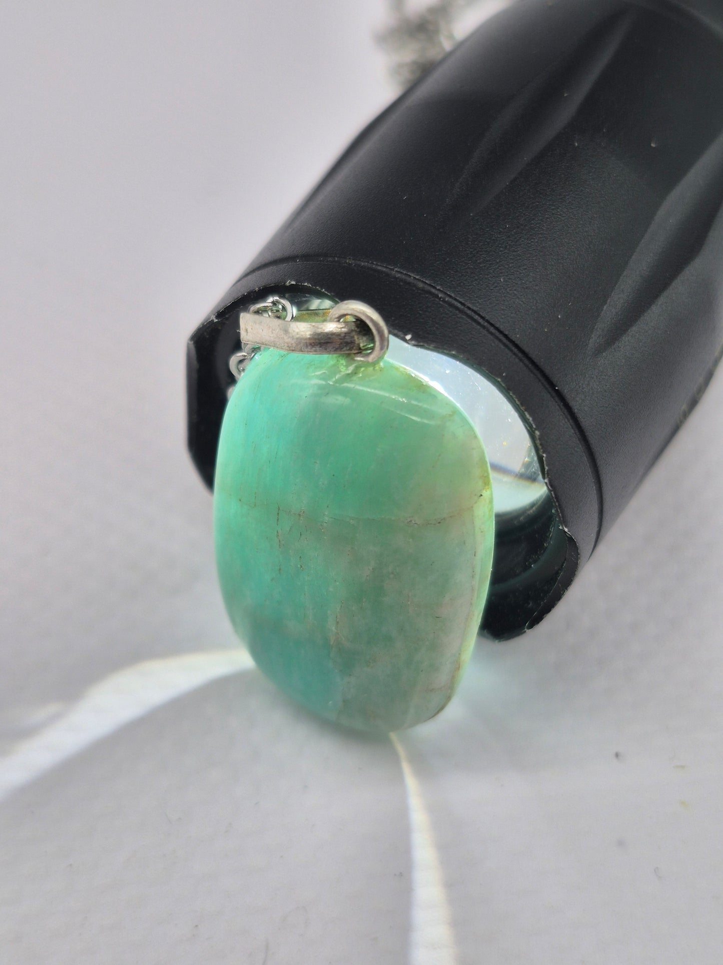Amazonite Crystal Necklace: Minimalist Gemstone Chain pendant with Silver Hoop and Steel Chain