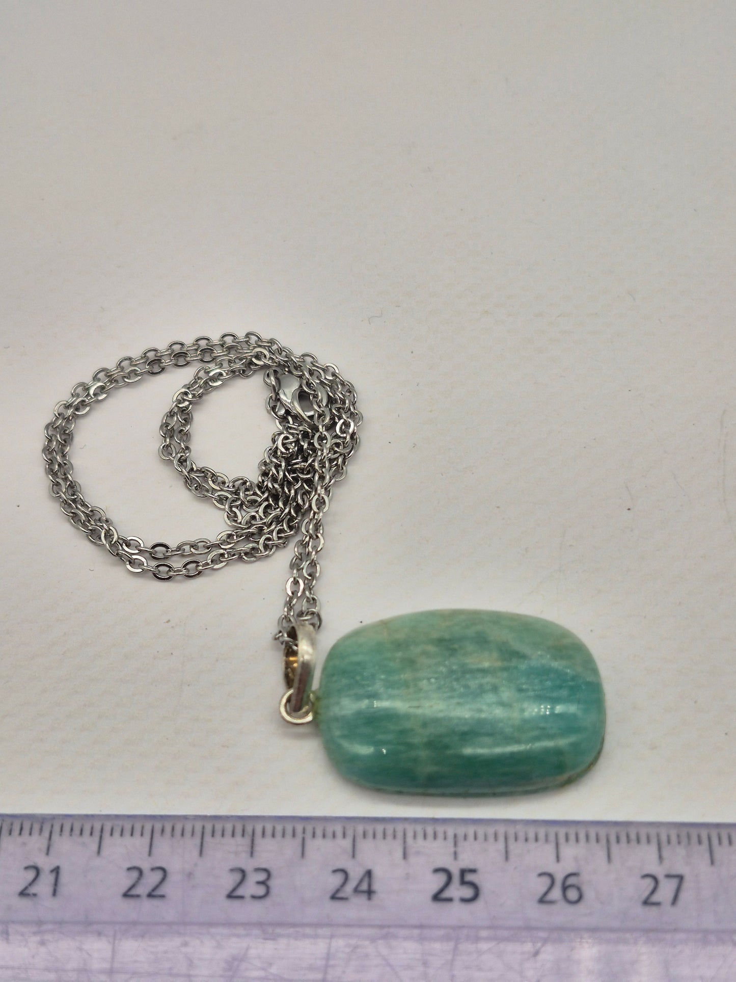 Amazonite Crystal Necklace: Minimalist Gemstone Chain pendant with Silver Hoop and Steel Chain