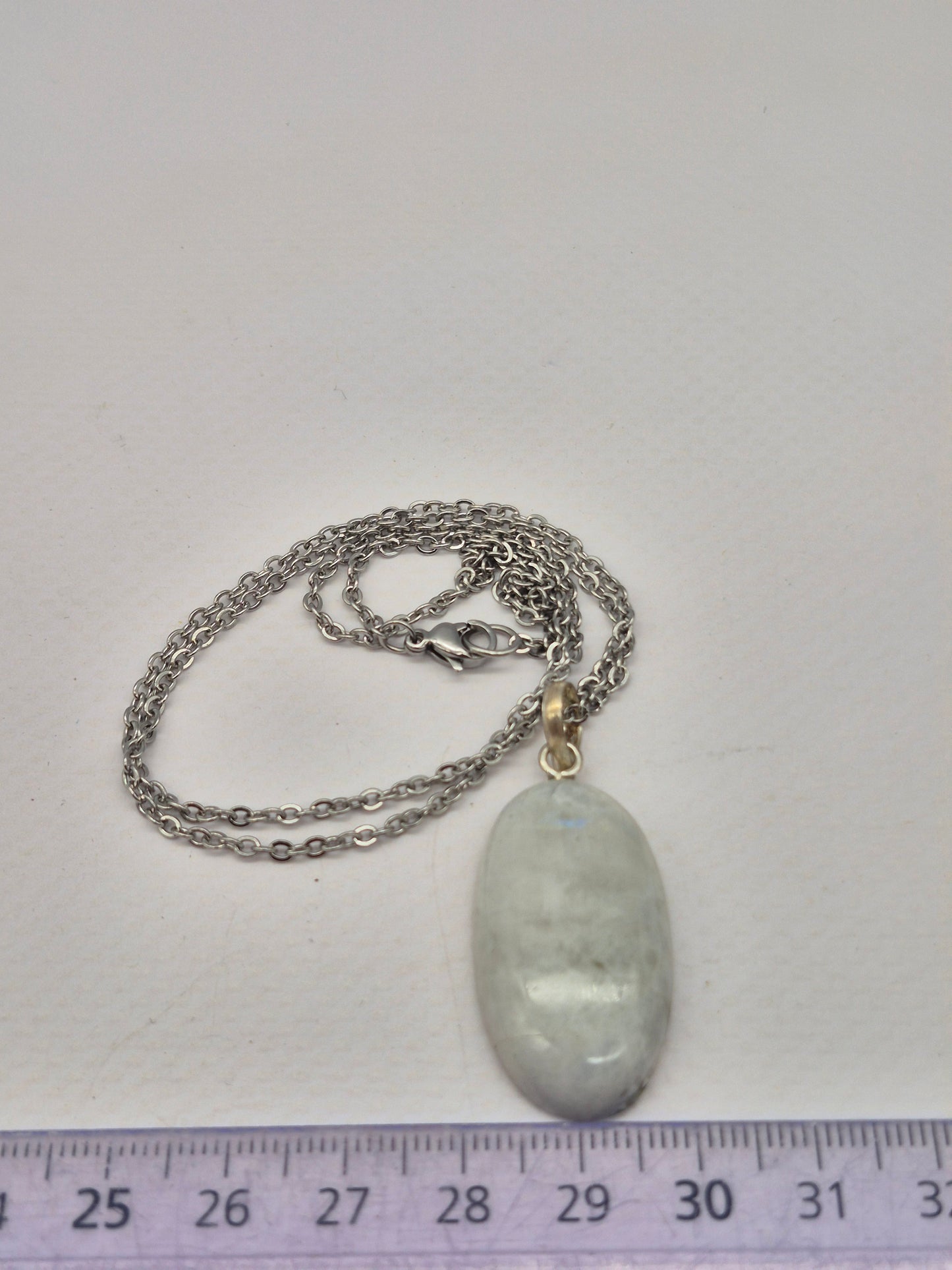 Moonstone Pendant Oval Shaped Silver Hoop, Stailnless steel Chain, Healing Crystal