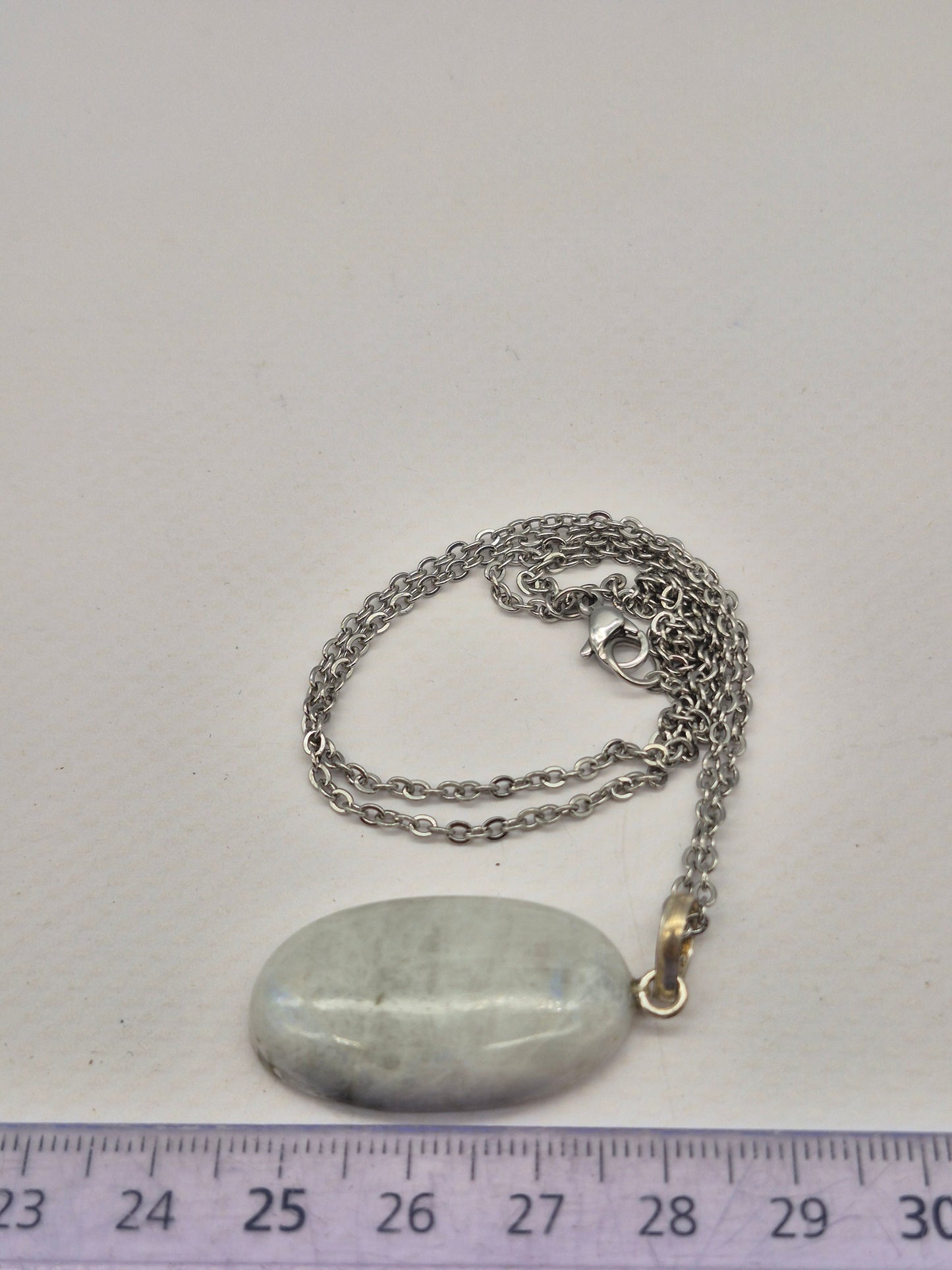 Moonstone Pendant Oval Shaped Silver Hoop, Stailnless steel Chain, Healing Crystal