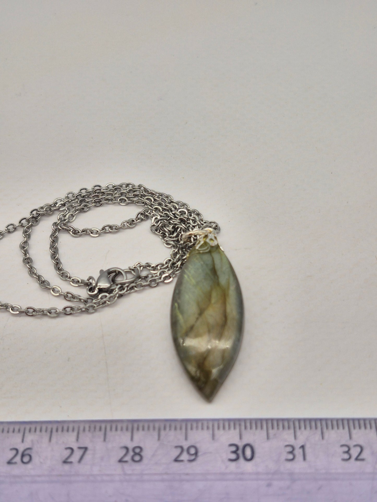 Labradorite Pendant Silver Hoop, Stailnless steel Chain, Healing Crystal
