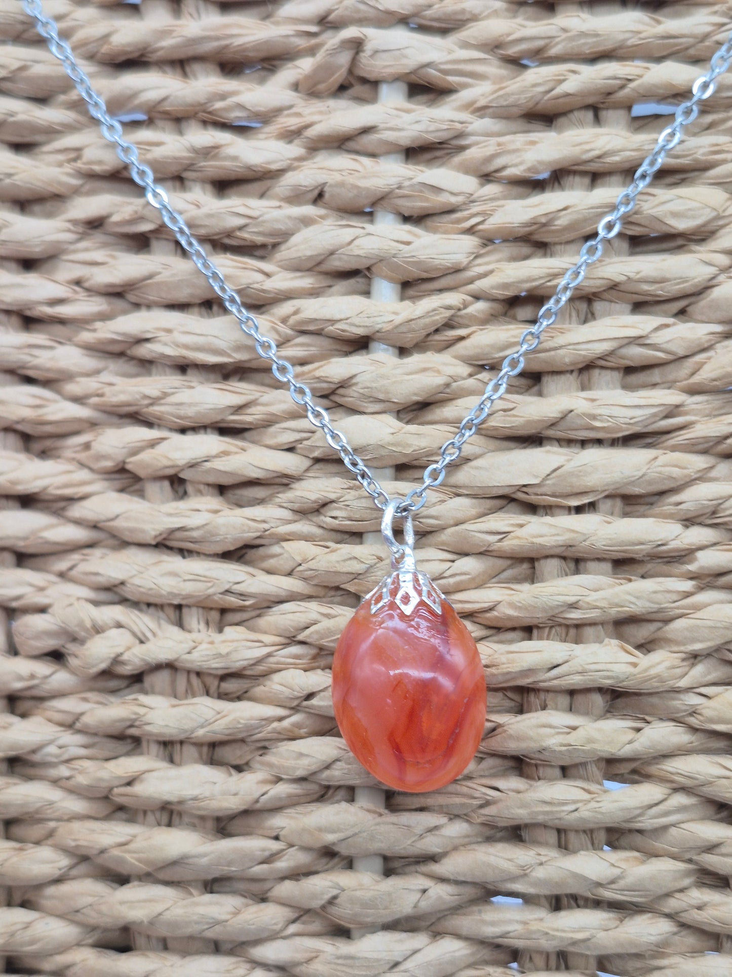 Carnelian Crystal Necklace with Silver Hook, Stailnless steel Chain, Healing Crystal