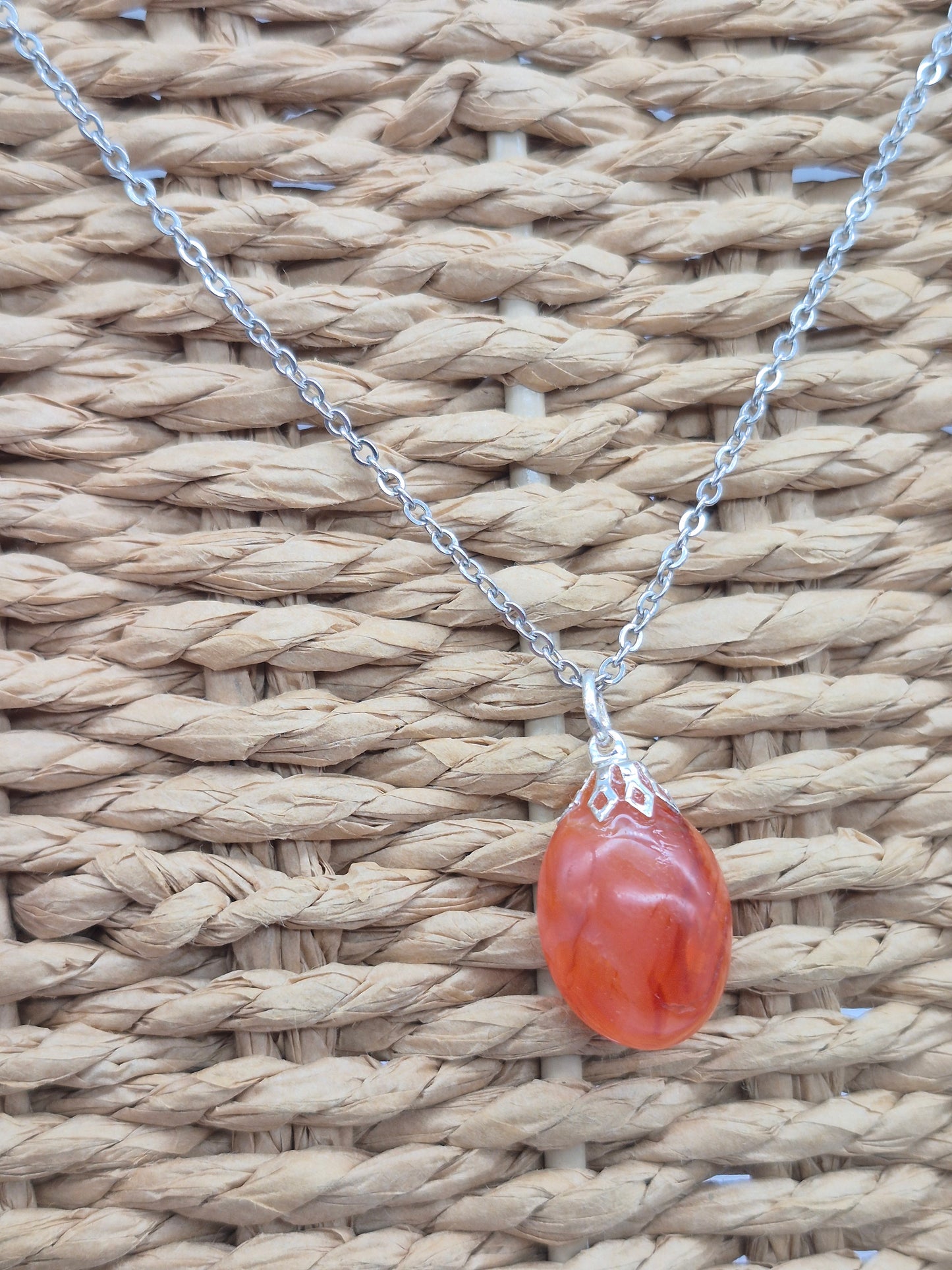 Carnelian Crystal Necklace with Silver Hook, Stailnless steel Chain, Healing Crystal