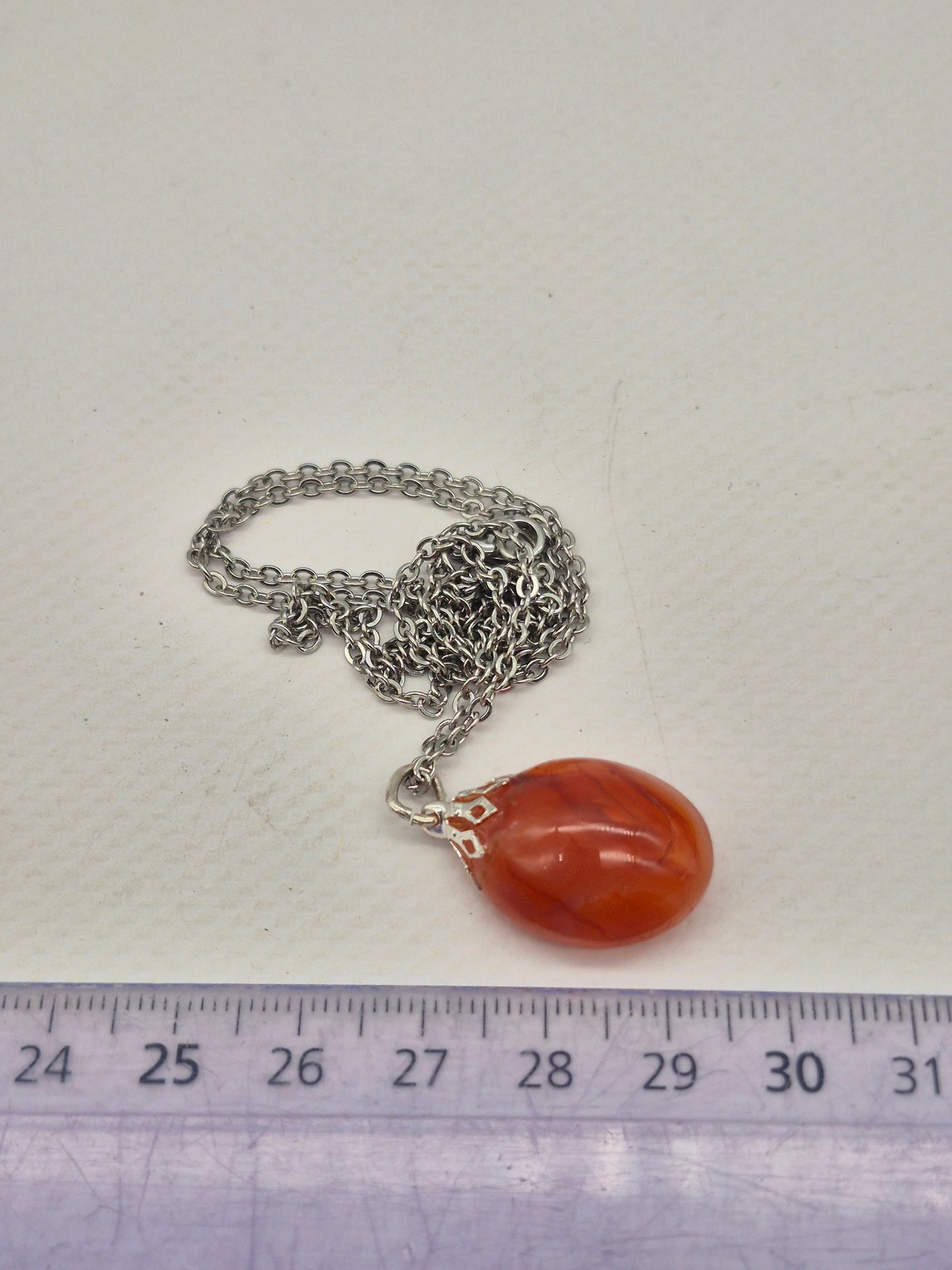 Carnelian Crystal Necklace with Silver Hook, Stailnless steel Chain, Healing Crystal