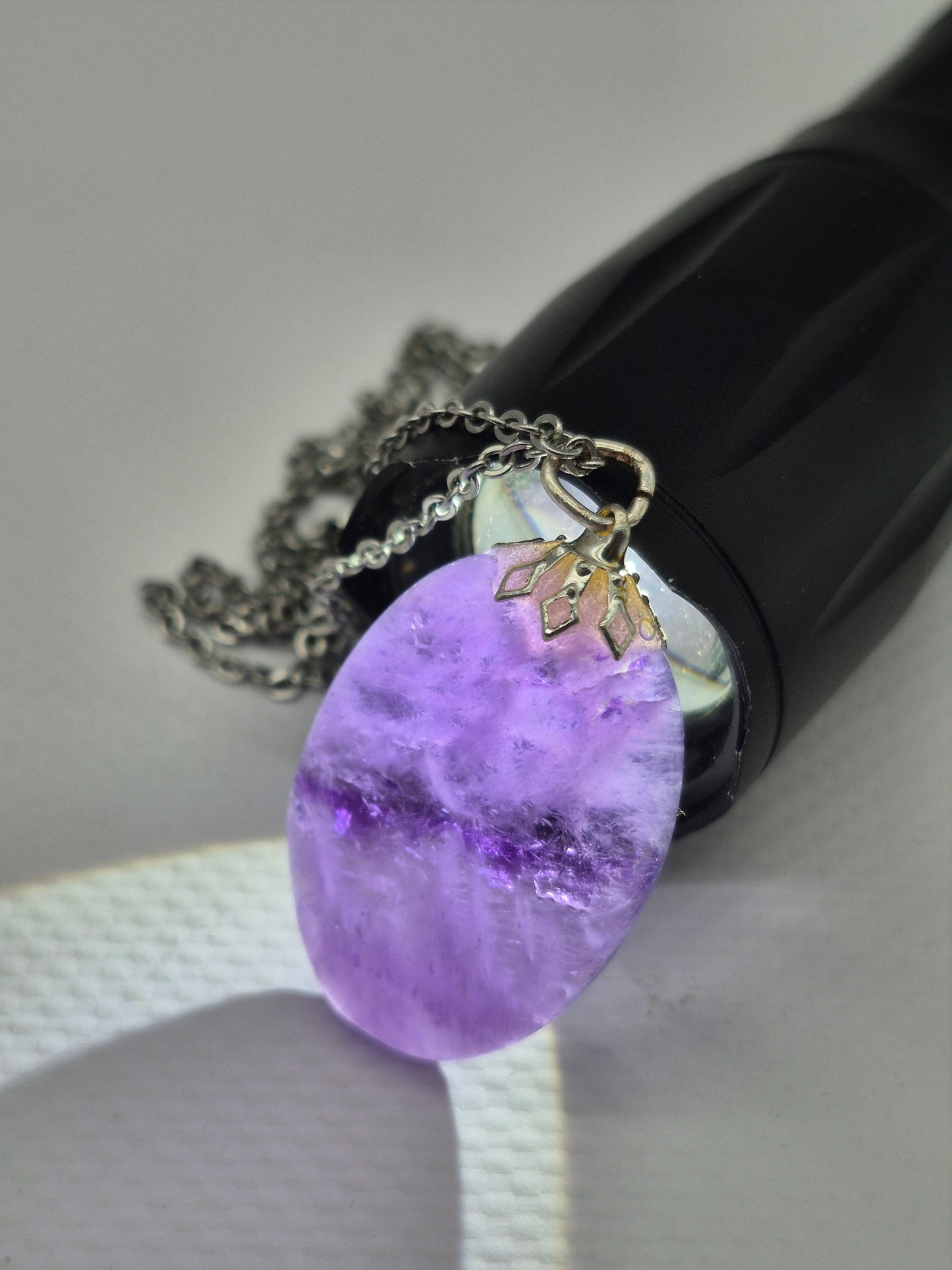 Amethyst Pendant Silver Hoop, Stailnless steel Chain, Healing Crystal