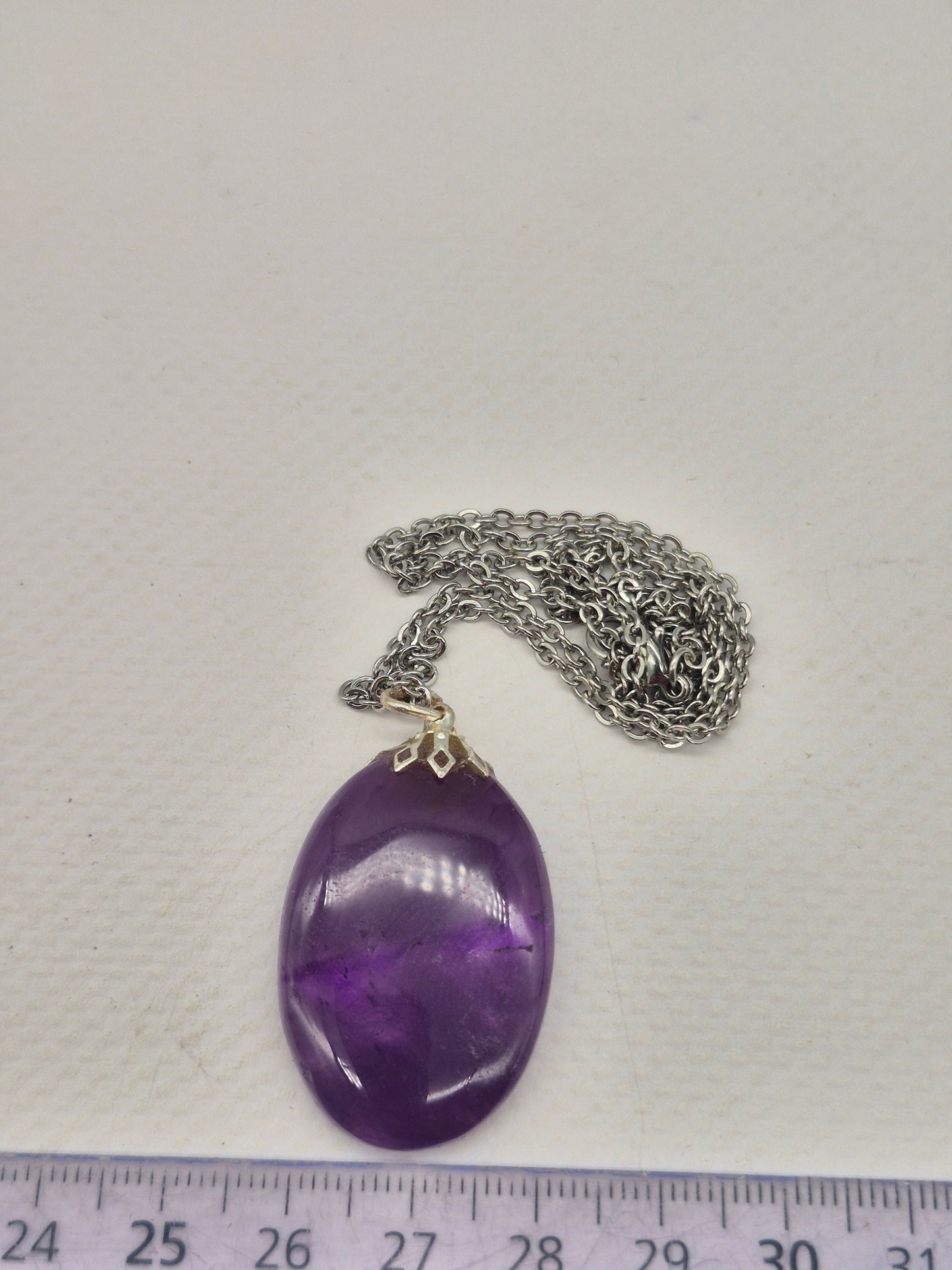 Amethyst Pendant Silver Hoop, Stailnless steel Chain, Healing Crystal