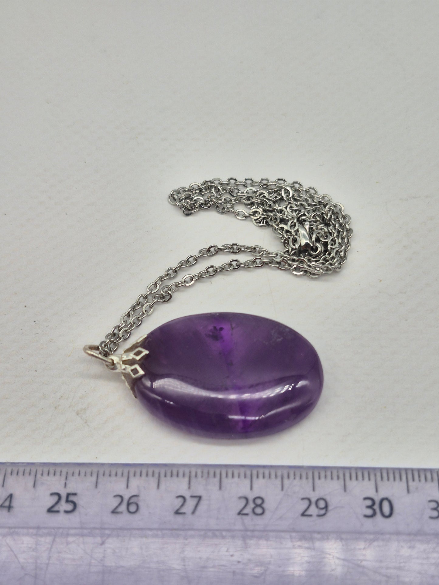Amethyst Pendant Silver Hoop, Stailnless steel Chain, Healing Crystal