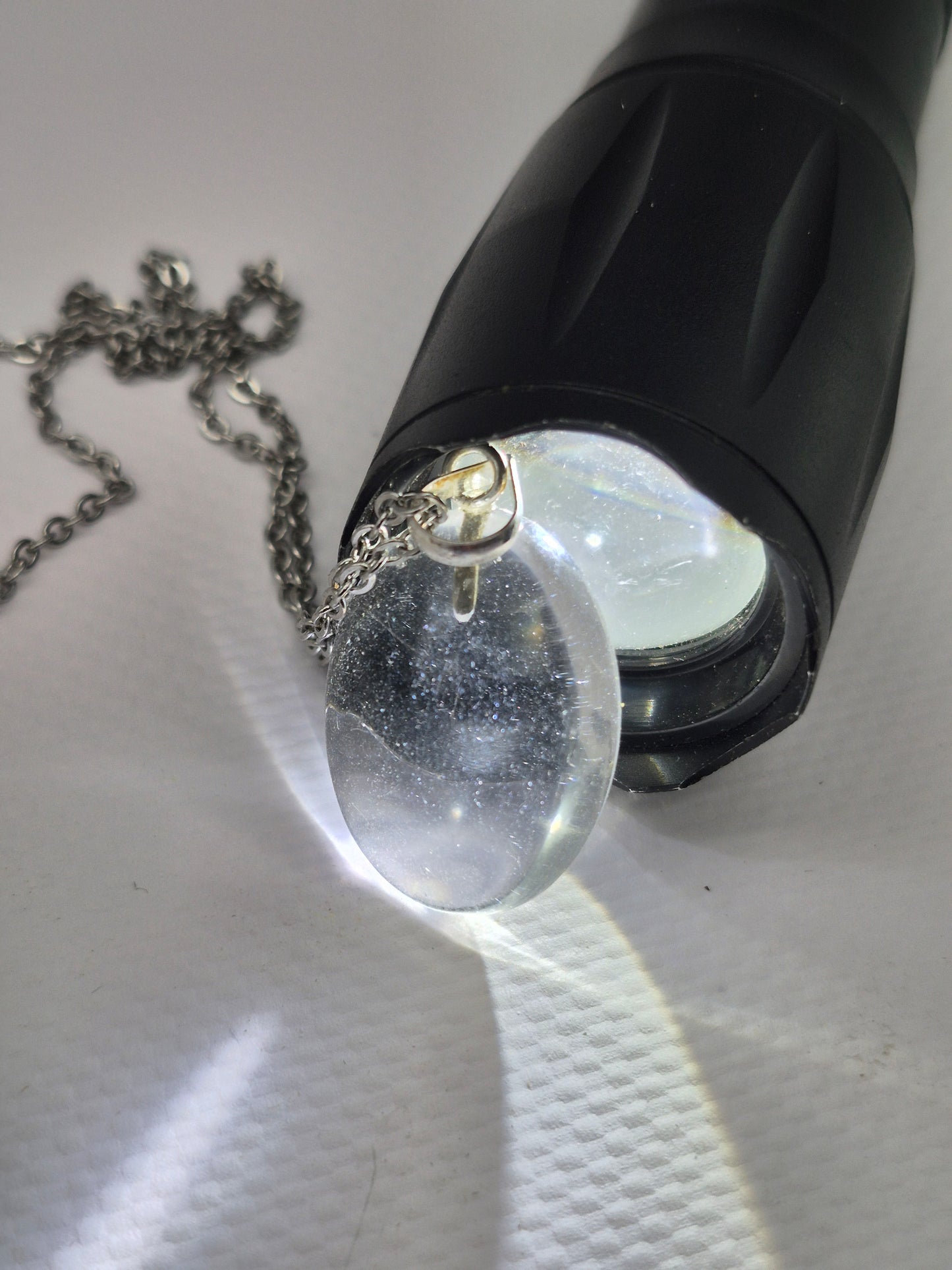 Clear Quartz Necklace Oval Shaped Silver Hoop, Stailnless steel Chain, Healing Crystal