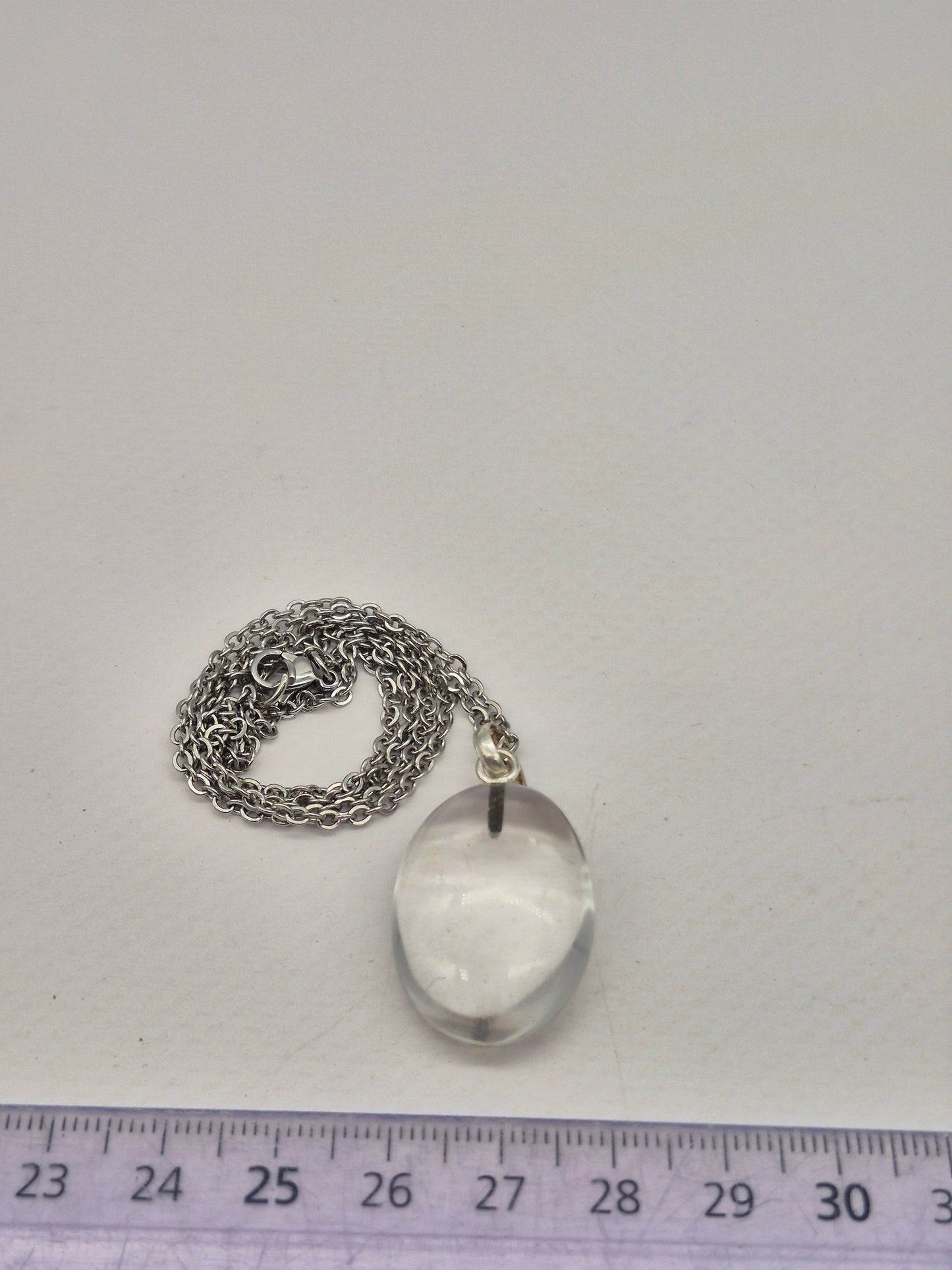 Clear Quartz Necklace Oval Shaped Silver Hoop, Stailnless steel Chain, Healing Crystal