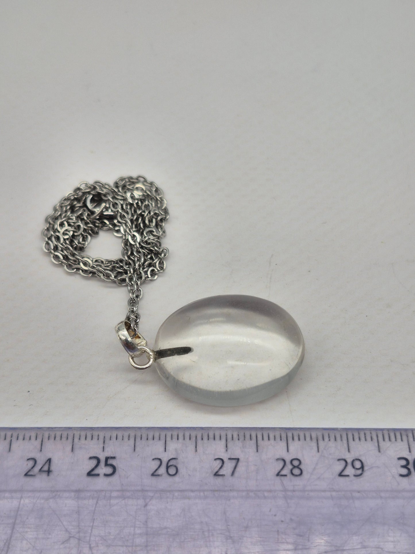 Clear Quartz Necklace Oval Shaped Silver Hoop, Stailnless steel Chain, Healing Crystal