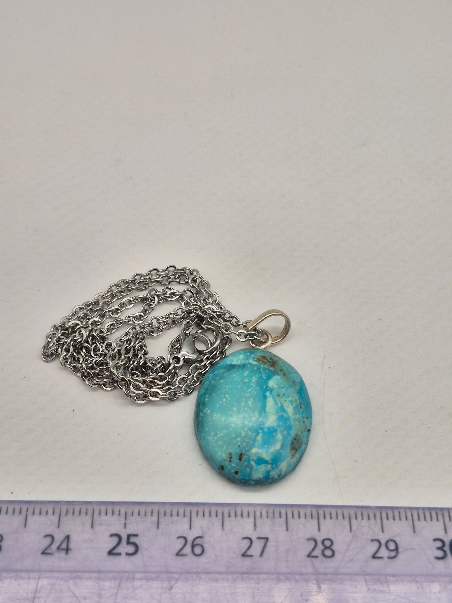 Authentic Natural Turquoise Oval Pendant: Stailnless steel Chain, Healing Crystal