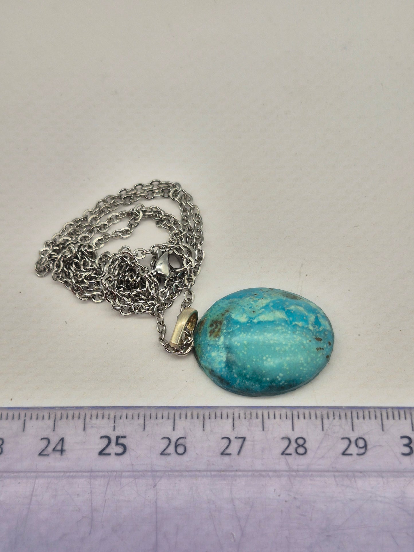 Authentic Natural Turquoise Oval Pendant: Stailnless steel Chain, Healing Crystal