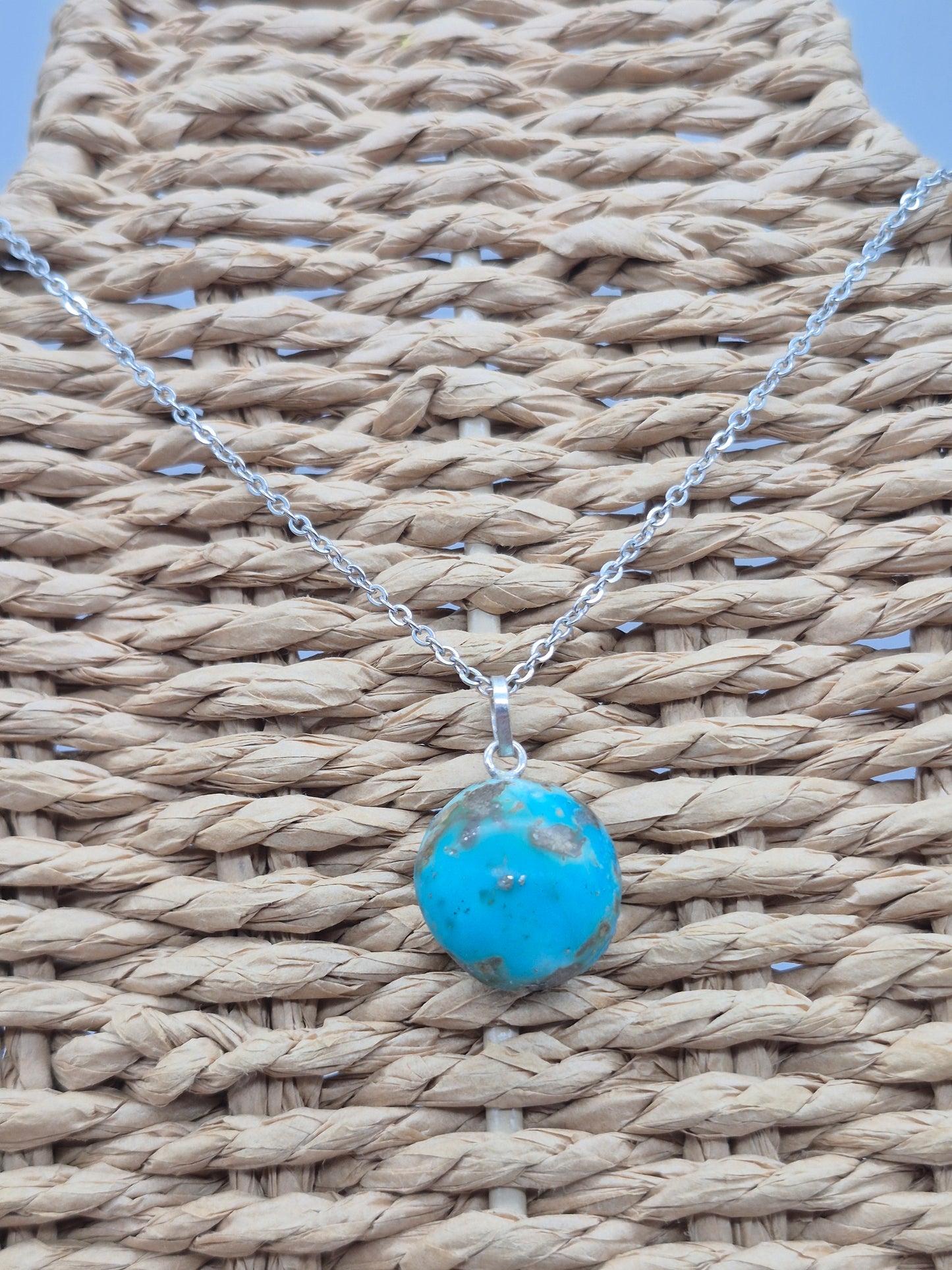 Authentic Natural Turquoise Oval Pendant: Stailnless steel Chain, Healing Crystal